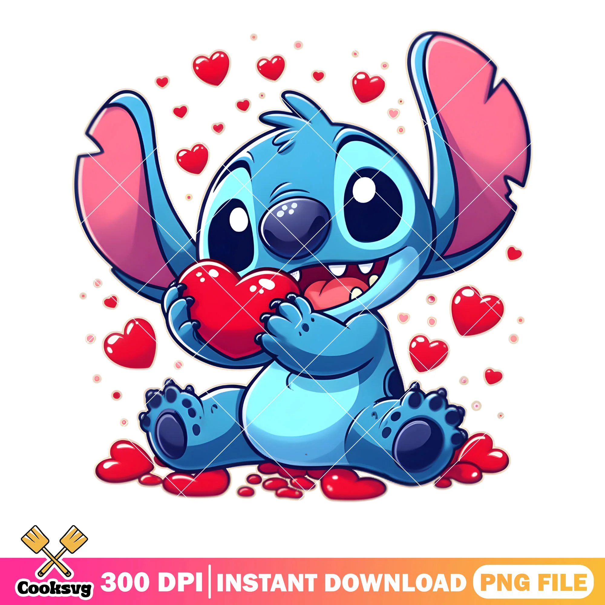 Excited stitch heart vibes png, valentine season png, lilo and stitch png