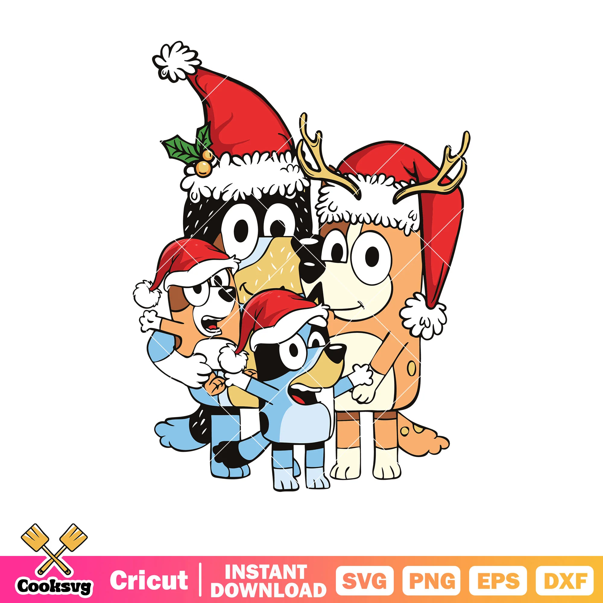 Family bluey christmas santa hat svg, character bluey svg, christmas bluey svg