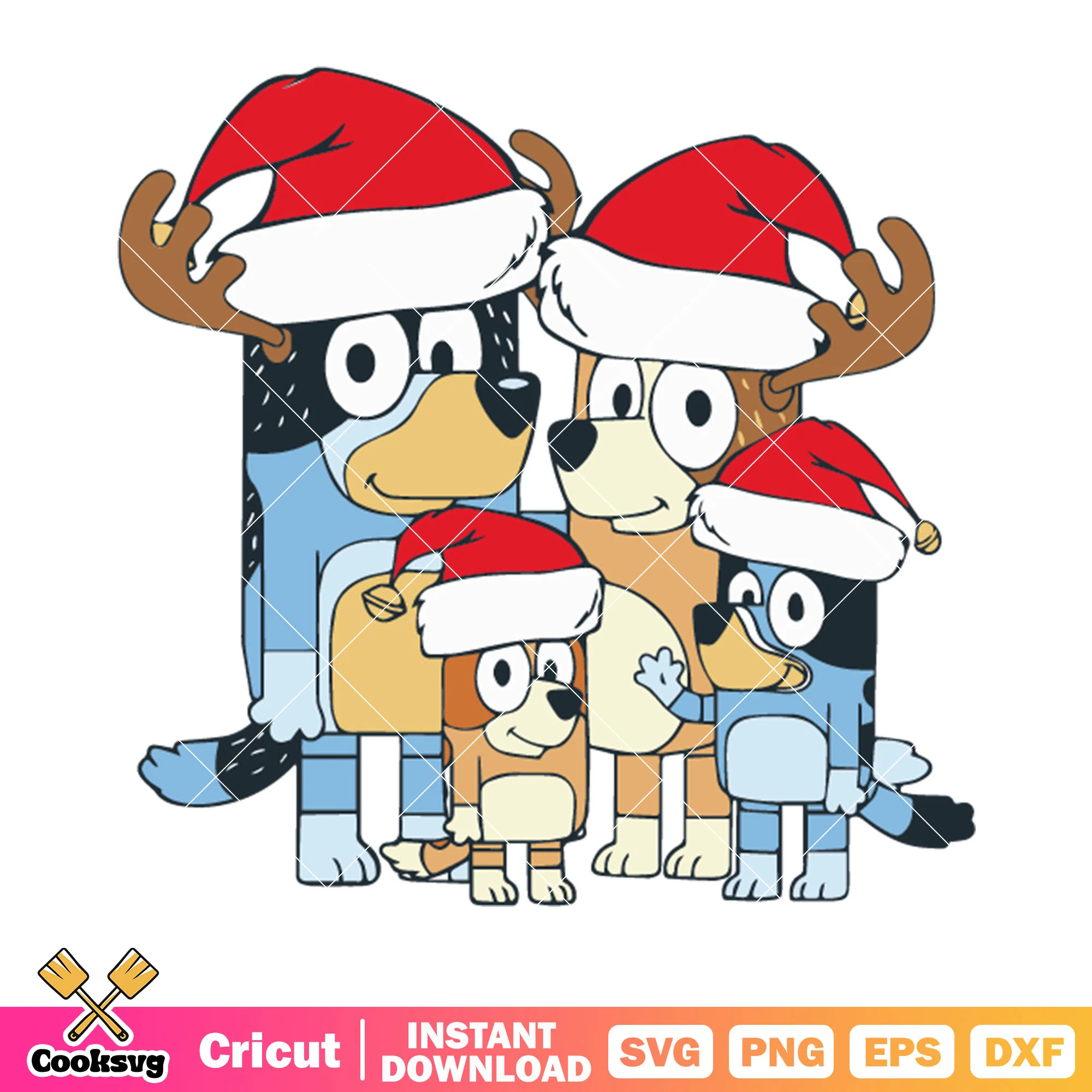 Family of bluey svg, santa claus hat svg, cartoon for kid svg