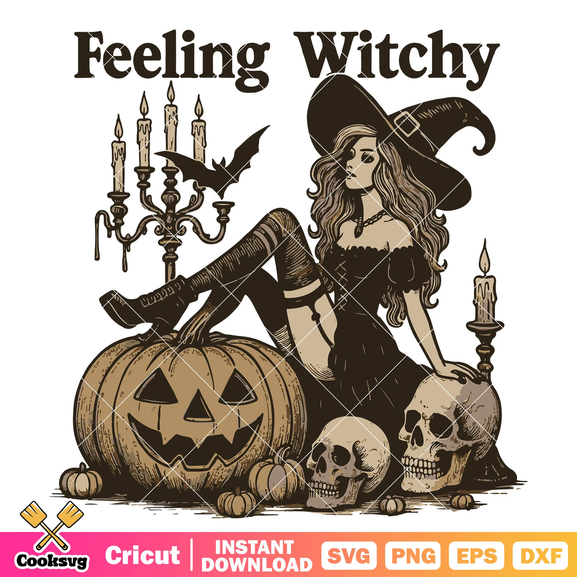 Feeling witchy halloween svg, halloween witch svg, witch pumpkin svg