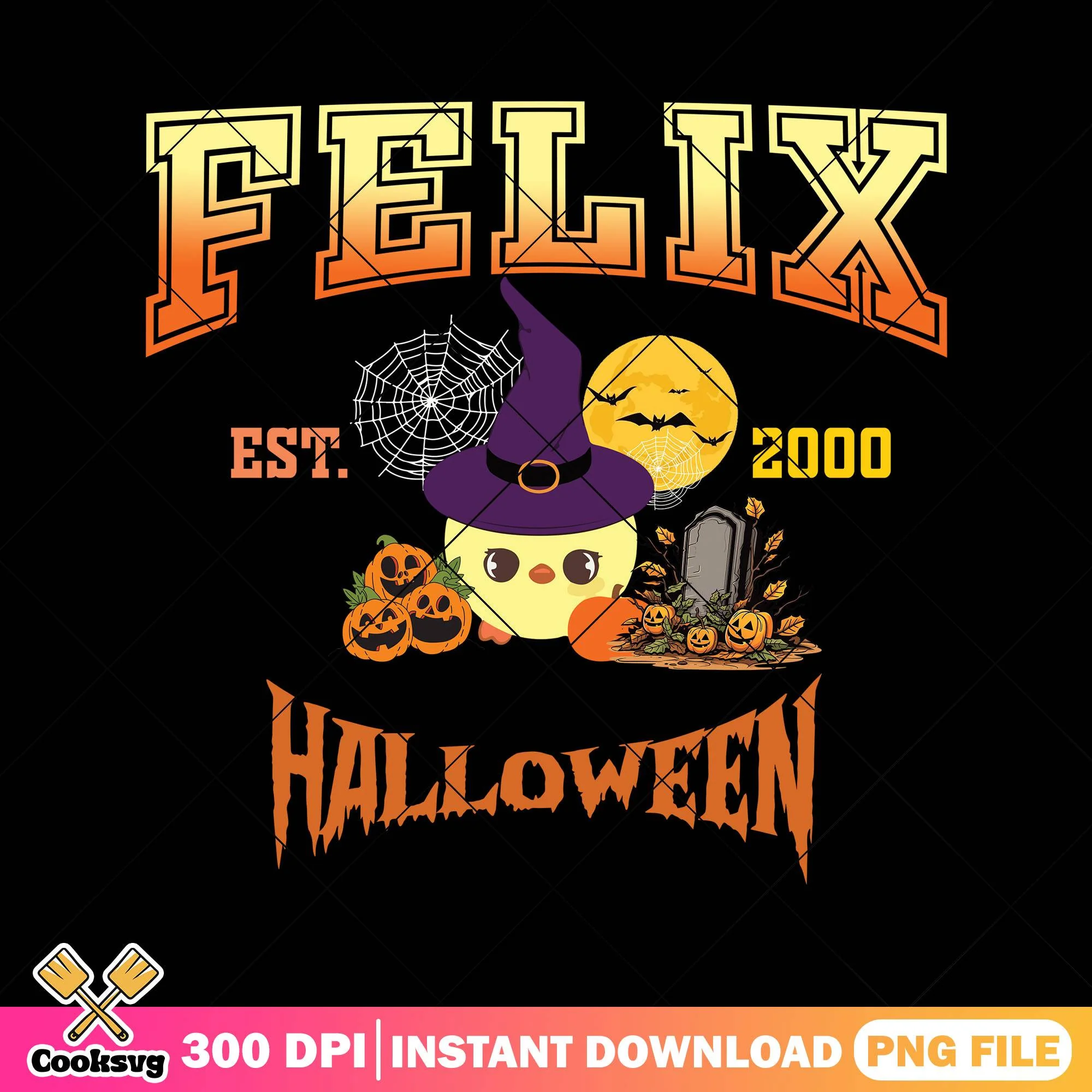 Felix halloween design png, halloween happy png, cute chicken png