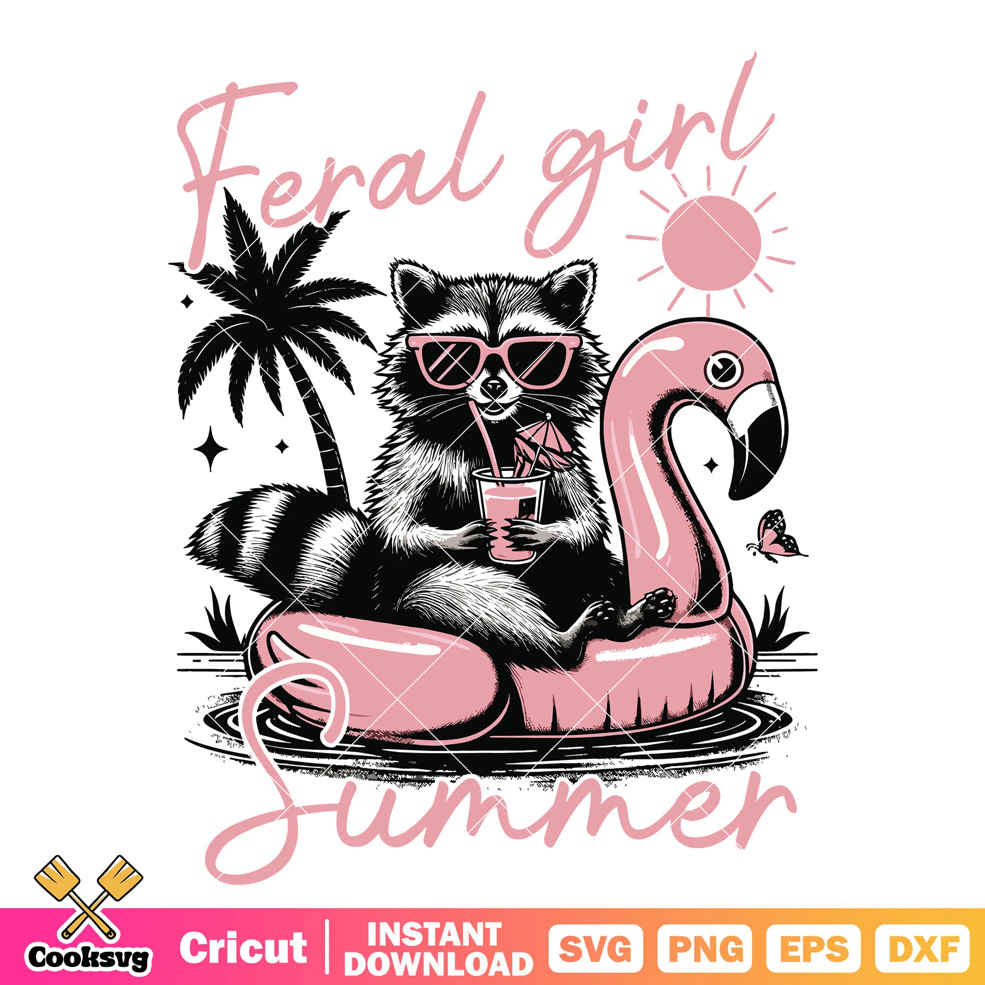 Feral girl raccoon summer svg, feral girl svg, raccoon rocket svg