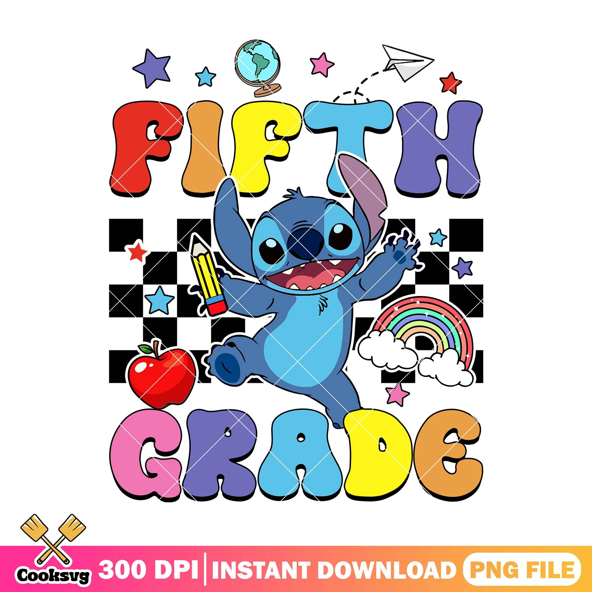 Fifth grade with stitch png, disney cartoon png, back to school png