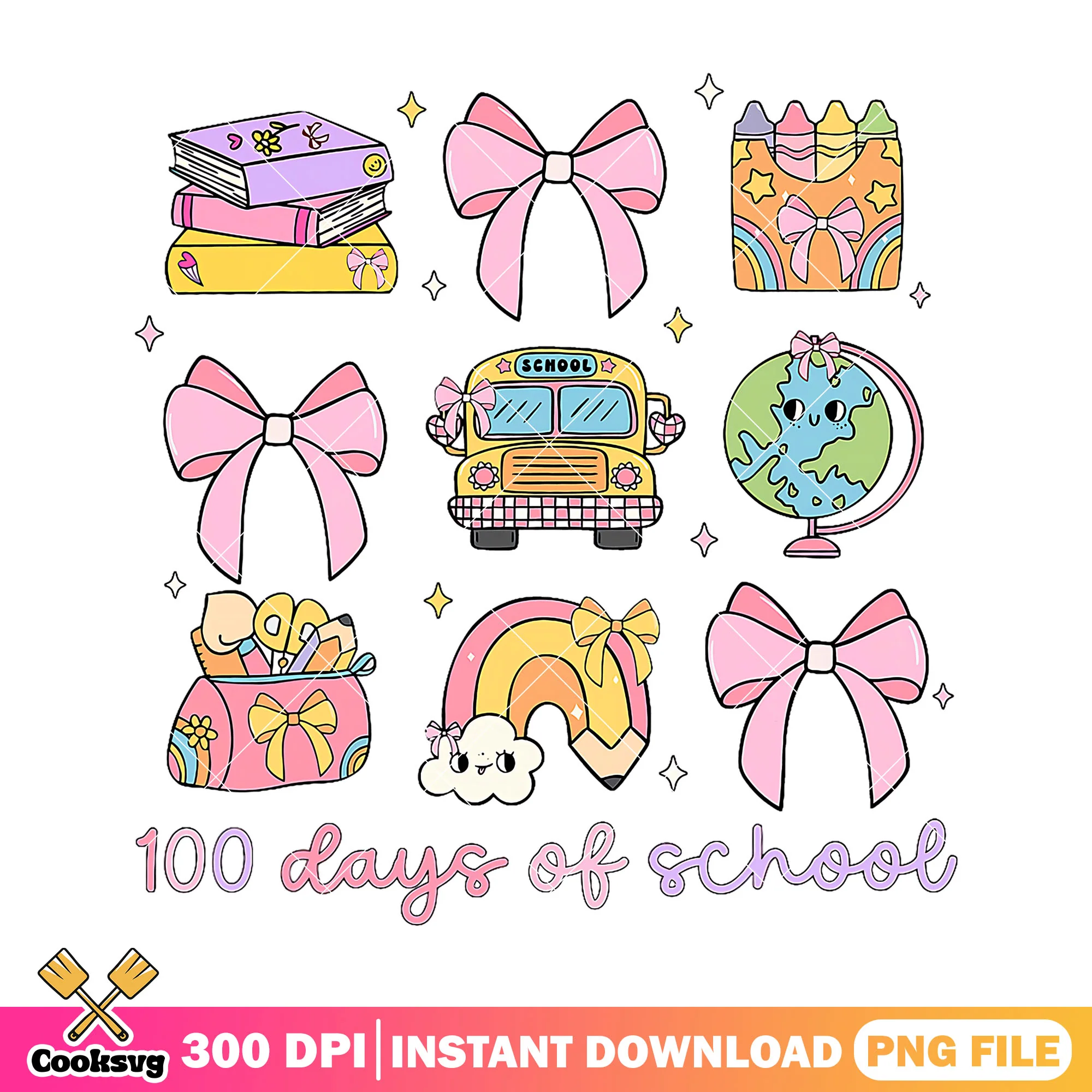 File 100 days of school png, supplies art png, happy back to school png