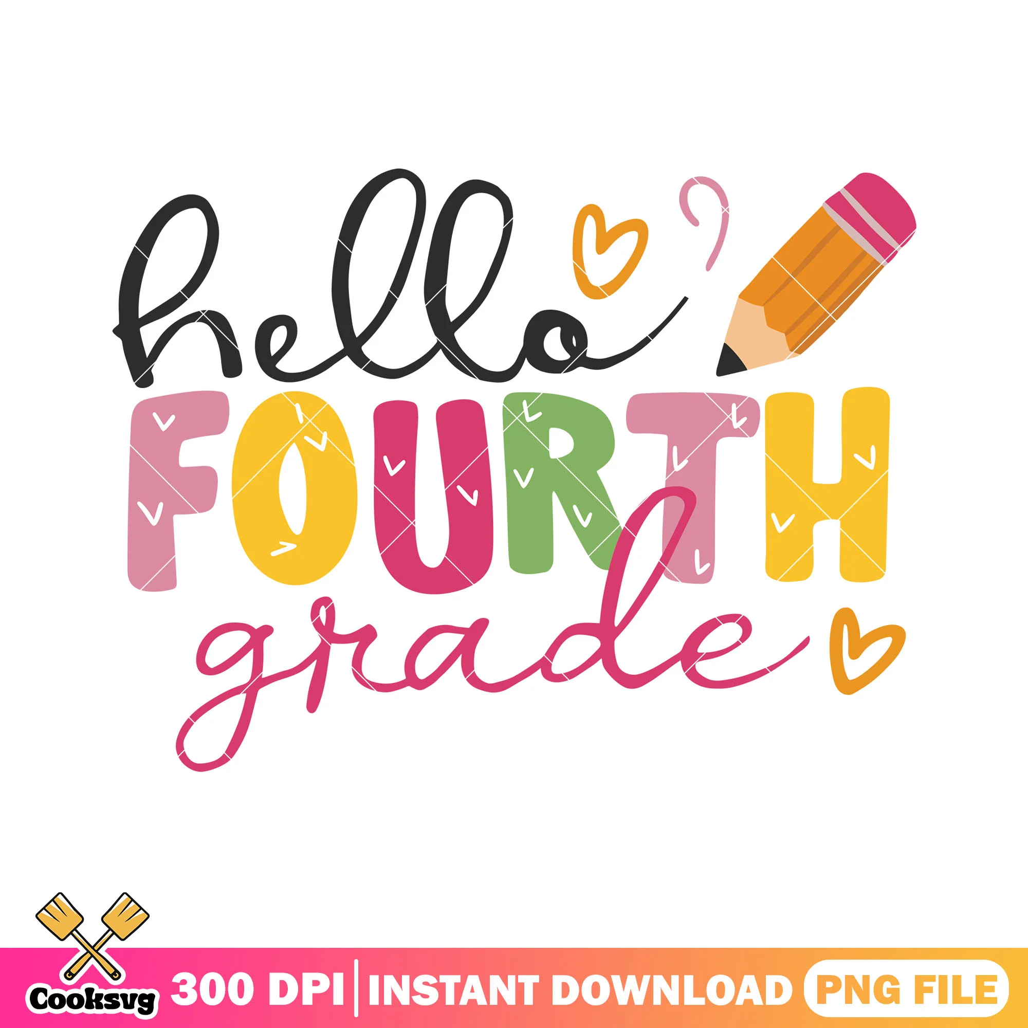 File hello fourth grade png, pencil cute png, back to school logo png