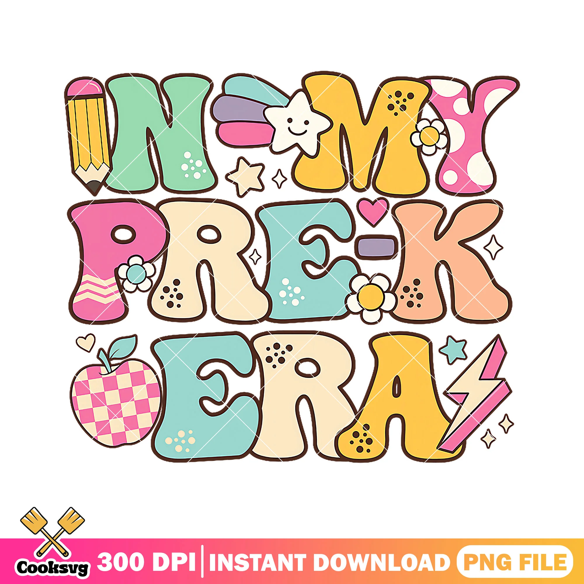 File in my pre-k era png, colors font png, go back to school png