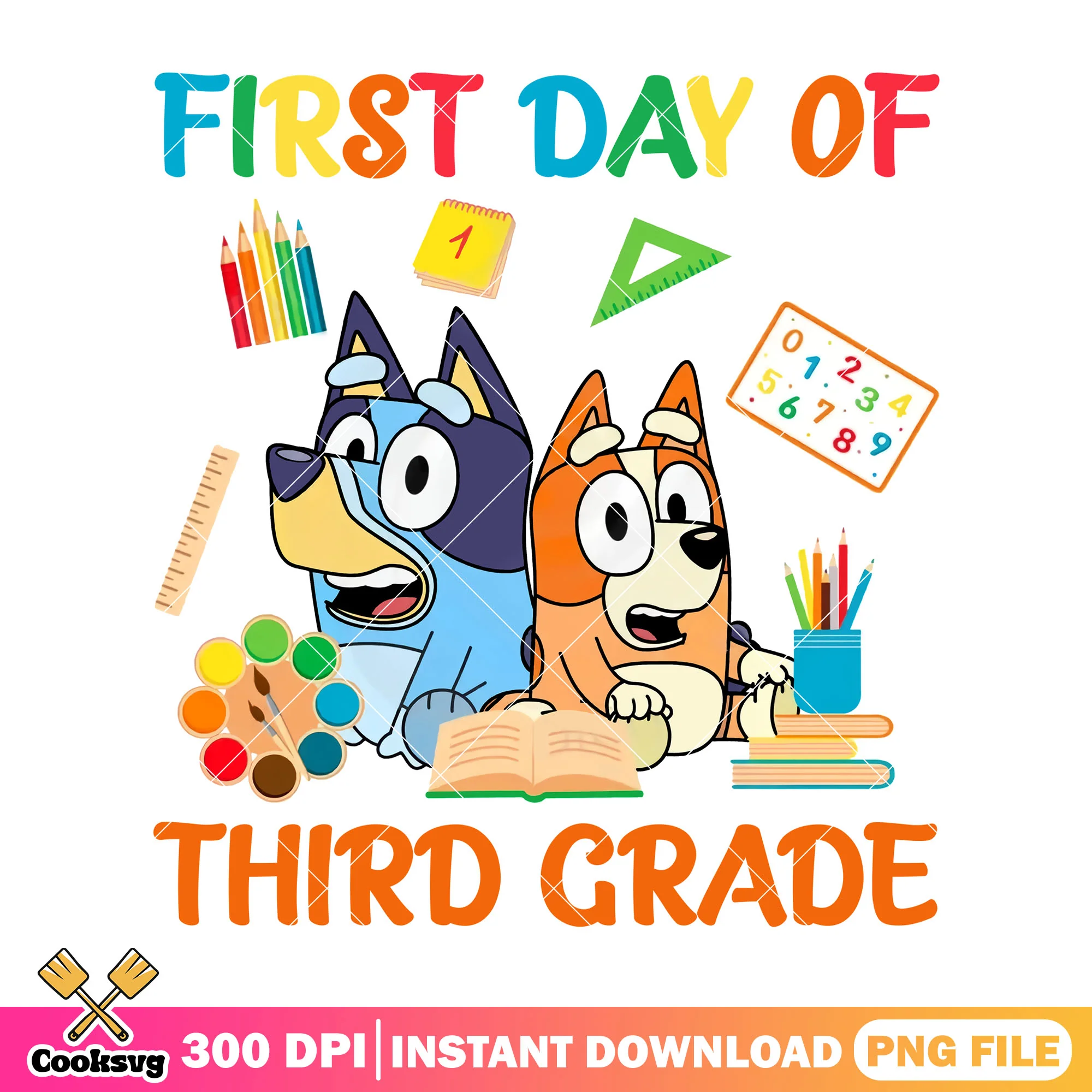 First day of third grade png, bluey bingo art png, back to school png