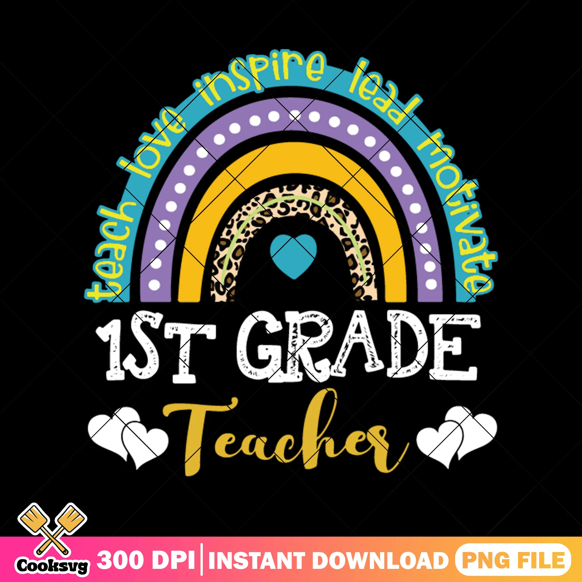 First teacher grade design png, rainbow png, going back to school png