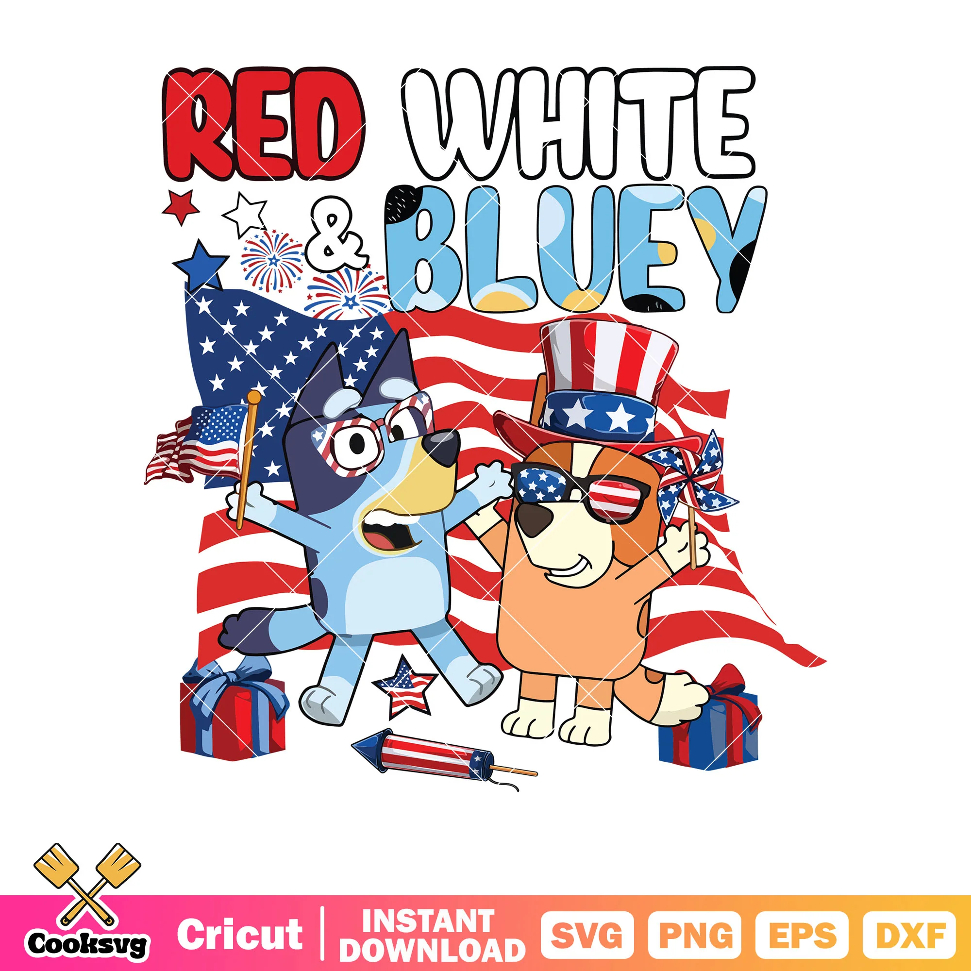 Flag american bluey and red white svg, bluey bingo svg, bluey friends svg