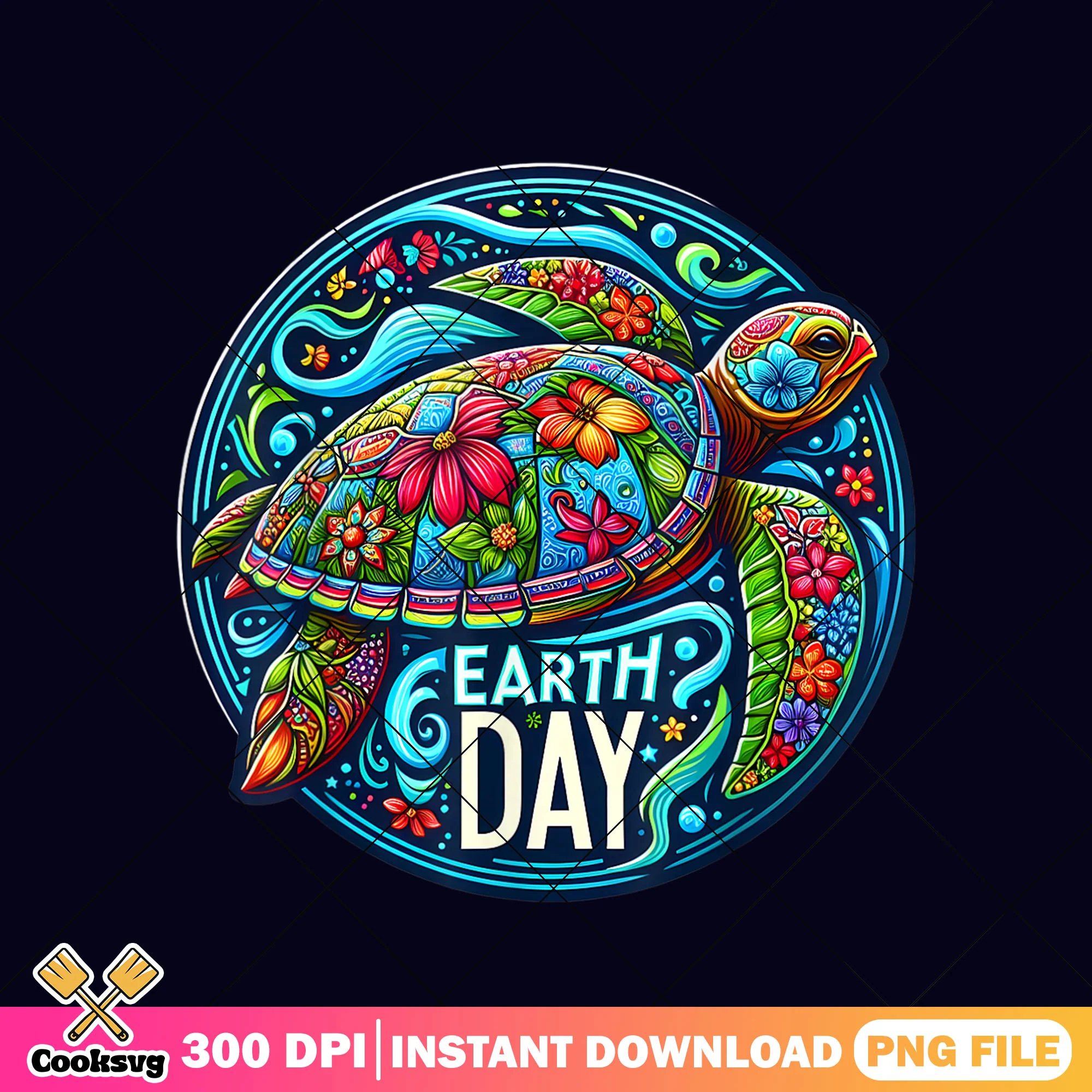Floral sea turtle earth day design png, when is earth day png
