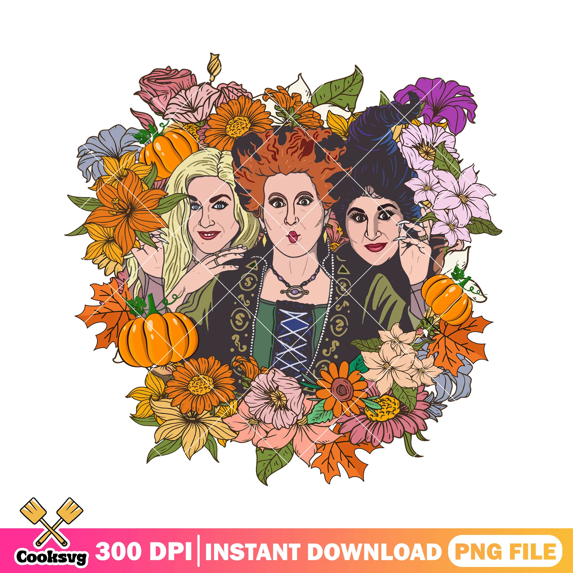 Floral witches png, hocus pocus costume png, halloween costume png