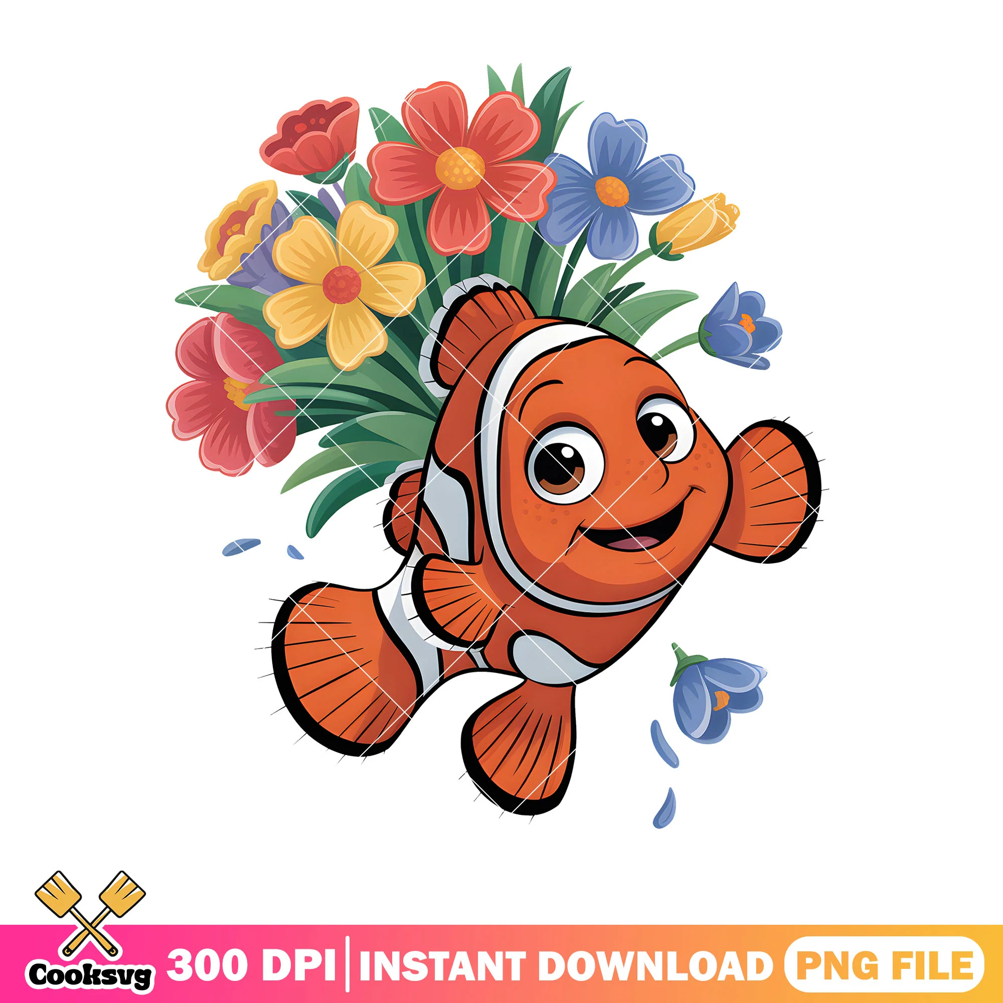 Flower gifts nemo valentines png, clownfish nemo png, valentine day png