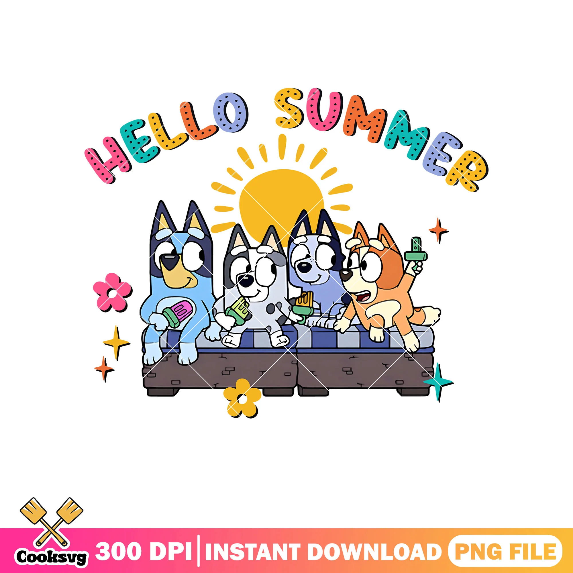 Flower happy summer bluey friends png, bluey playset svg, bluey costume png