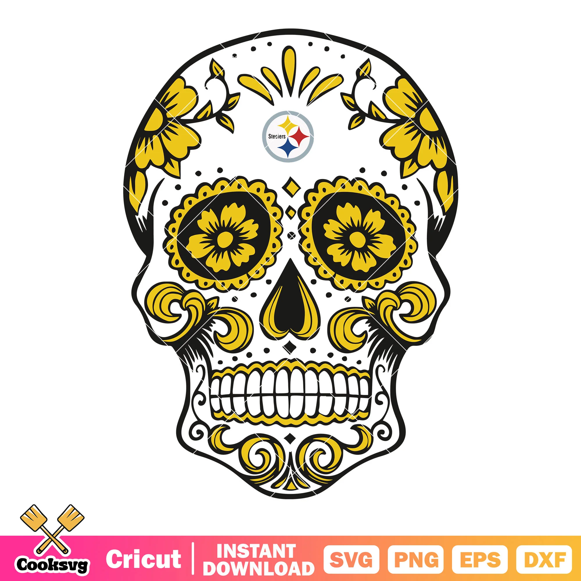 Flower pattern skull svg, nfl team svg, steelers pittsburgh svg