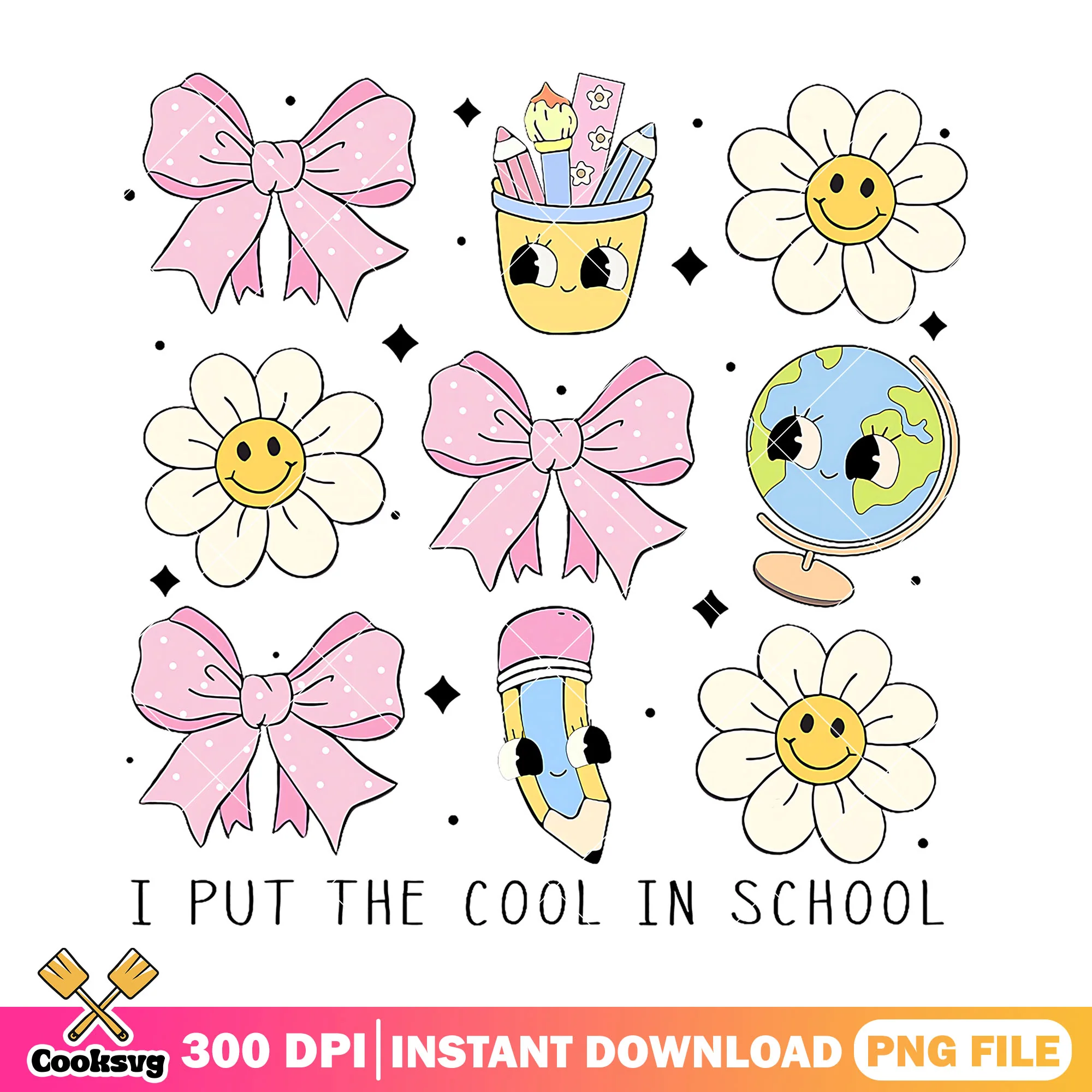 Flowers and bows png, white items png, back to school art png