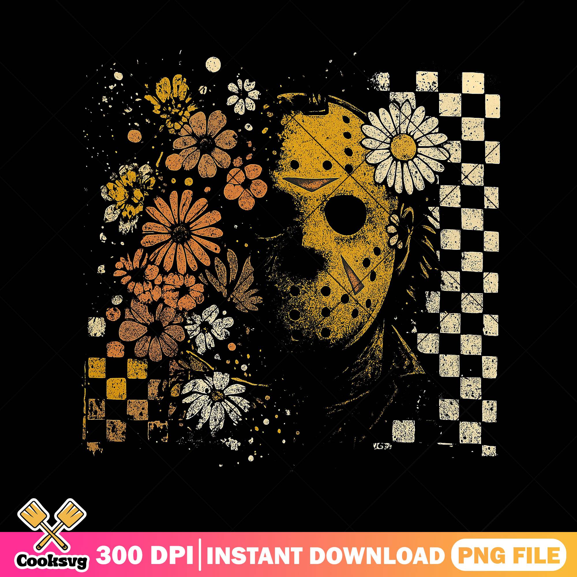 Flowers and jason voorhees png, halloween horror png, horror poster png