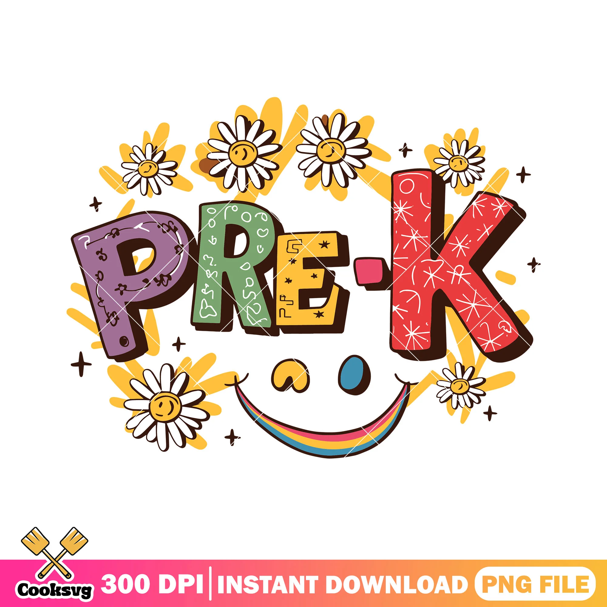 Flowers of pre-k png, wink face png, going back to school png