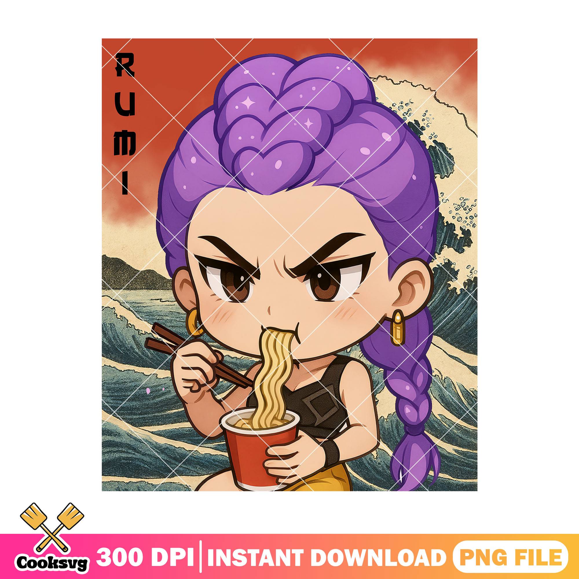 Folk painting rumi ramyeon png, huntrix ramyeon png, rumi huntrix png