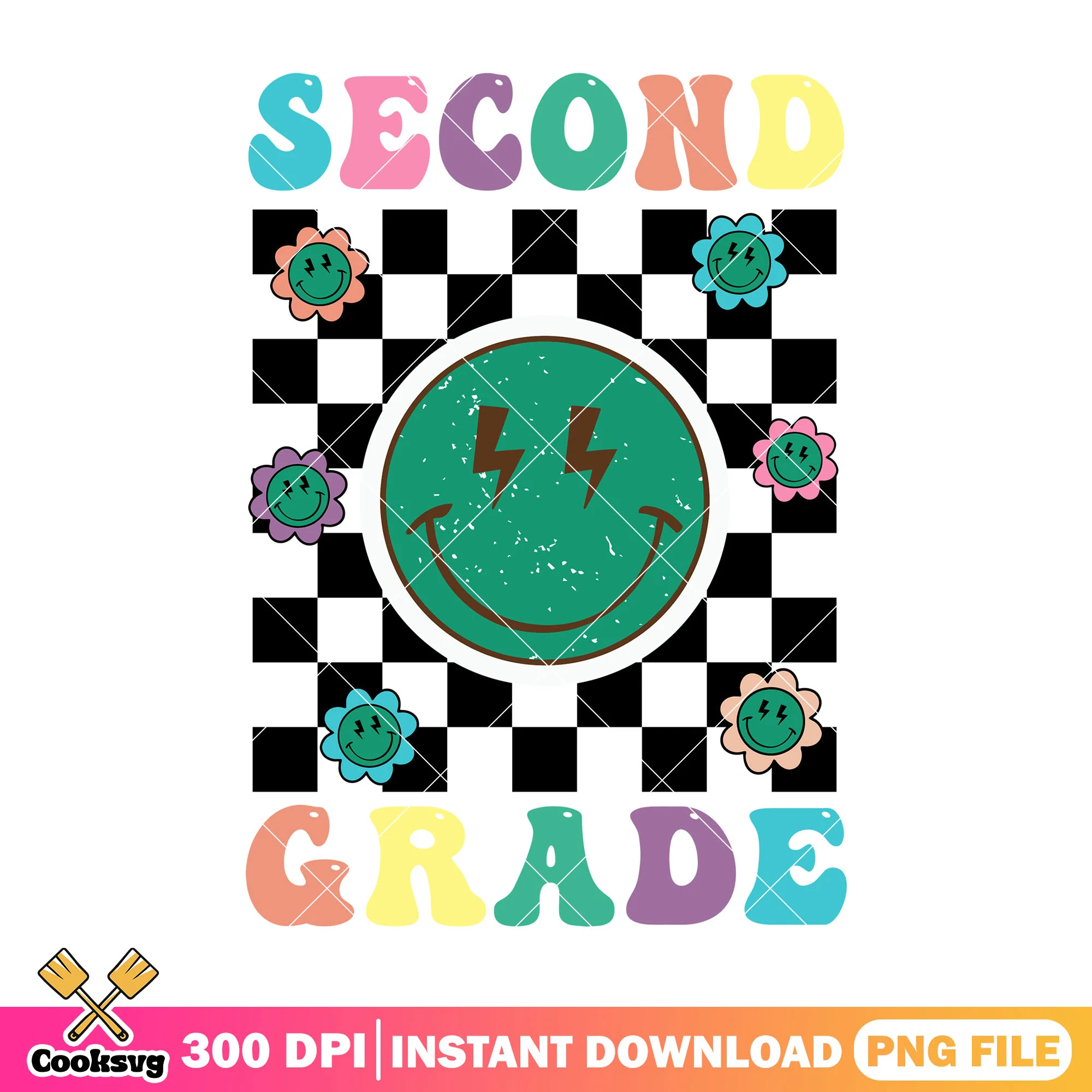 Font second grade design png, green face png, going back to school png