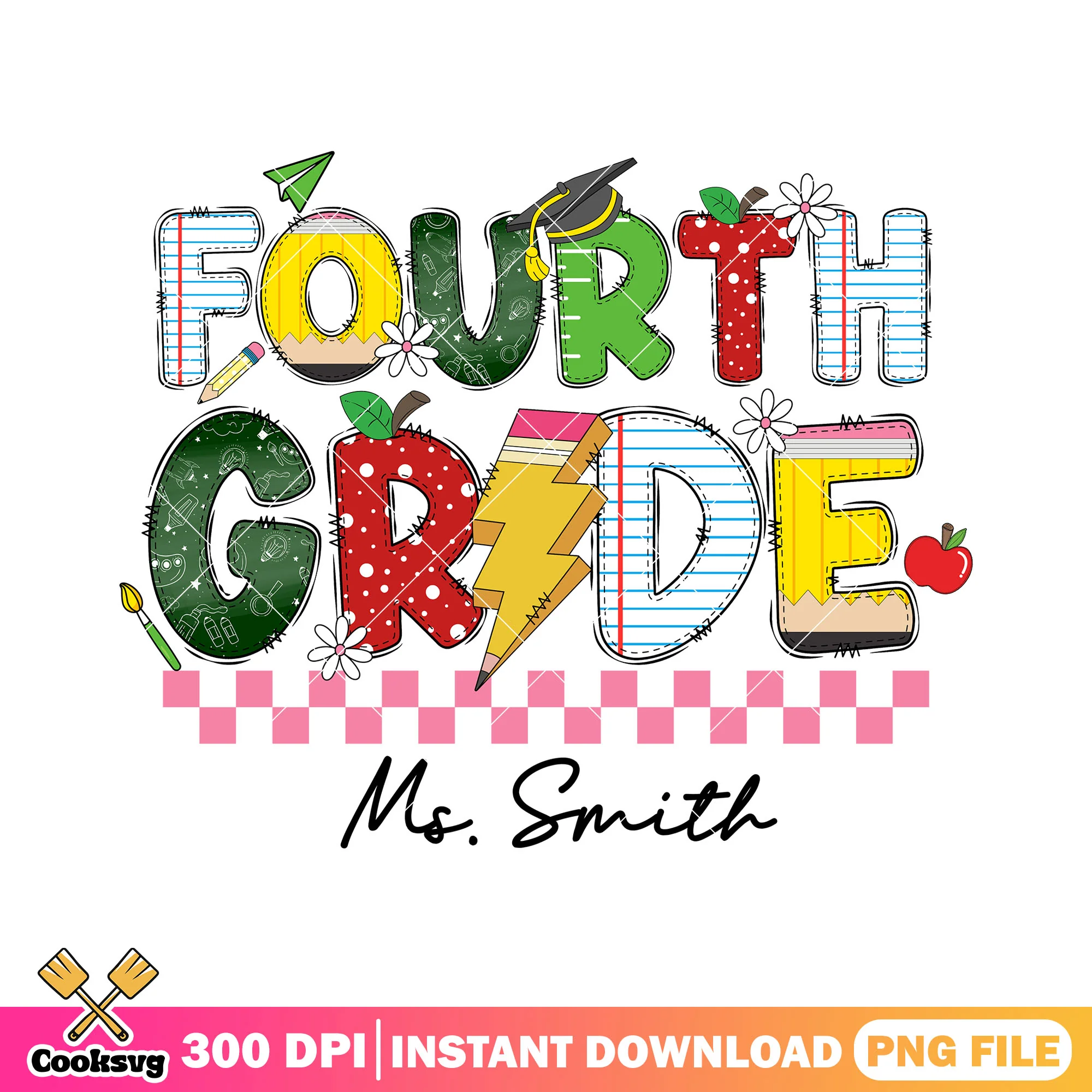 Fourth grade design png, fourth grade font png, back to school art png