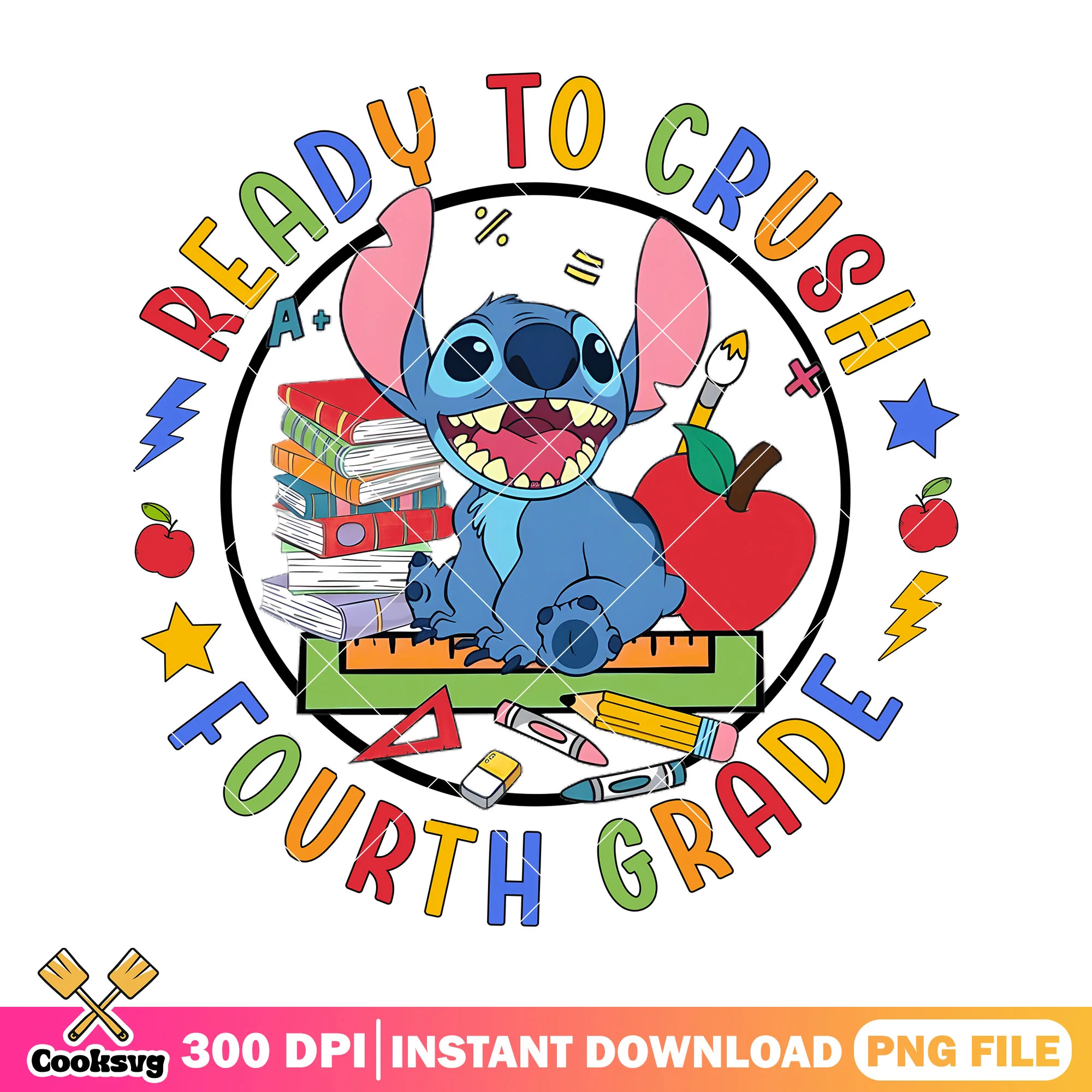 Fourth grade ready stitch png, going back to school png, stitch cute png