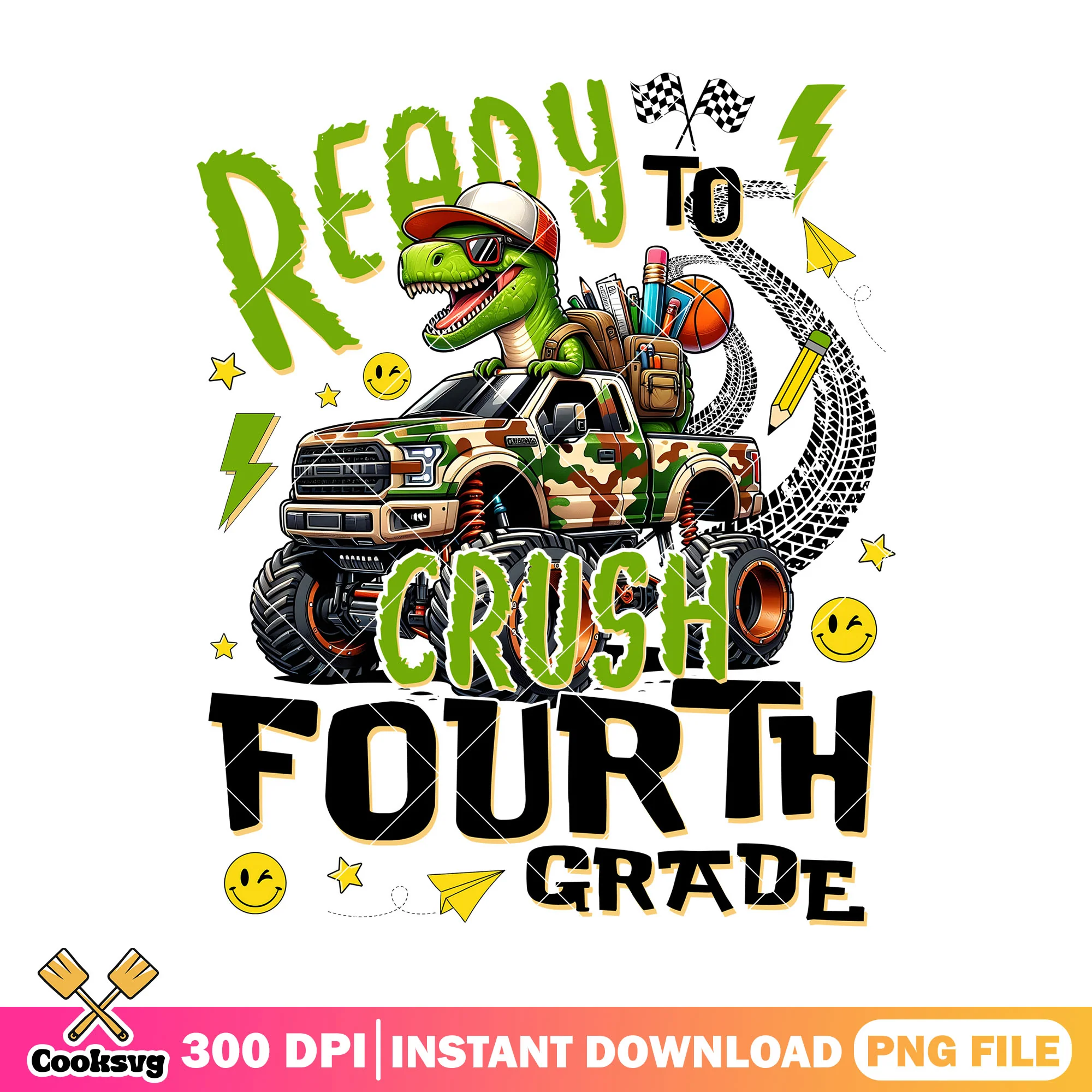 Fourth grade with dinosaur png, truck png, welcome back to school png
