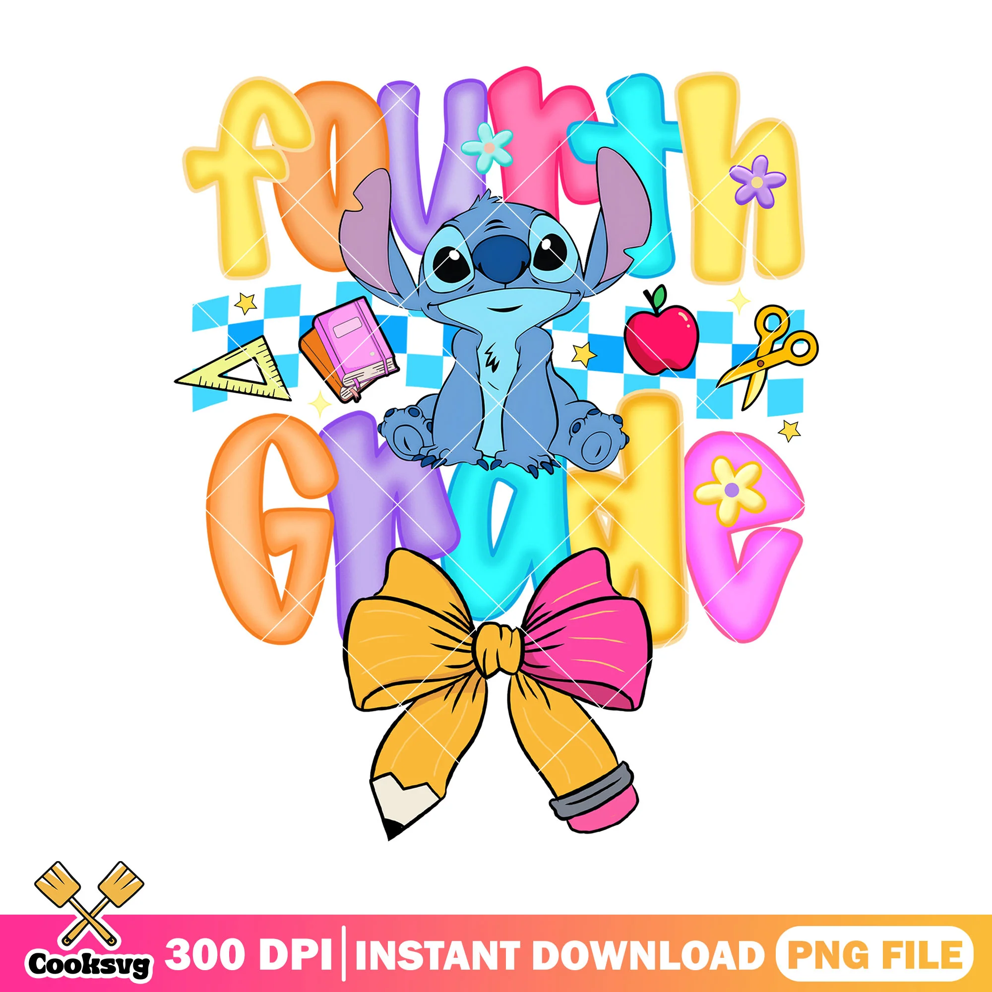 Fourth grade with stitch png, back to school png, stitch art png