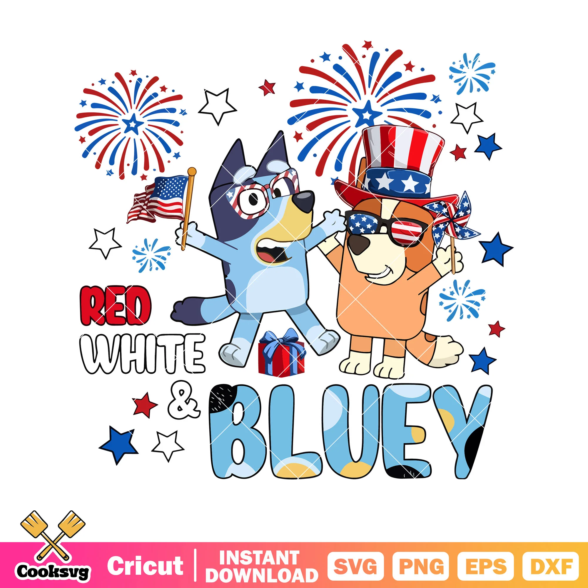 Fourth of july red white and bluey usa svg, bluey friends svg, happy bluey svg