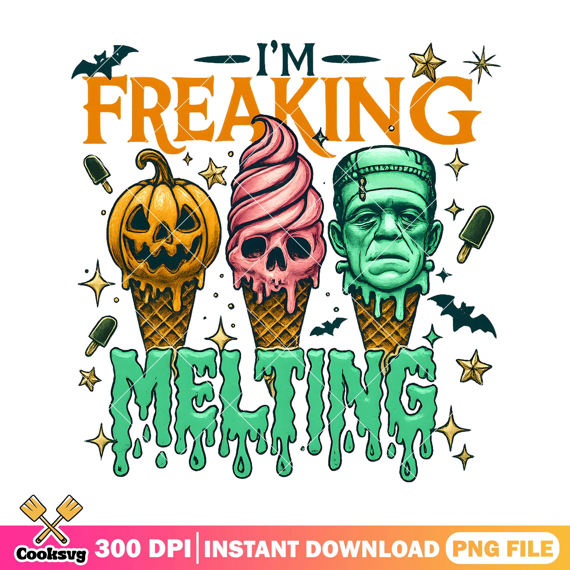 Freaking melting in halloween png, halloween ice cream png