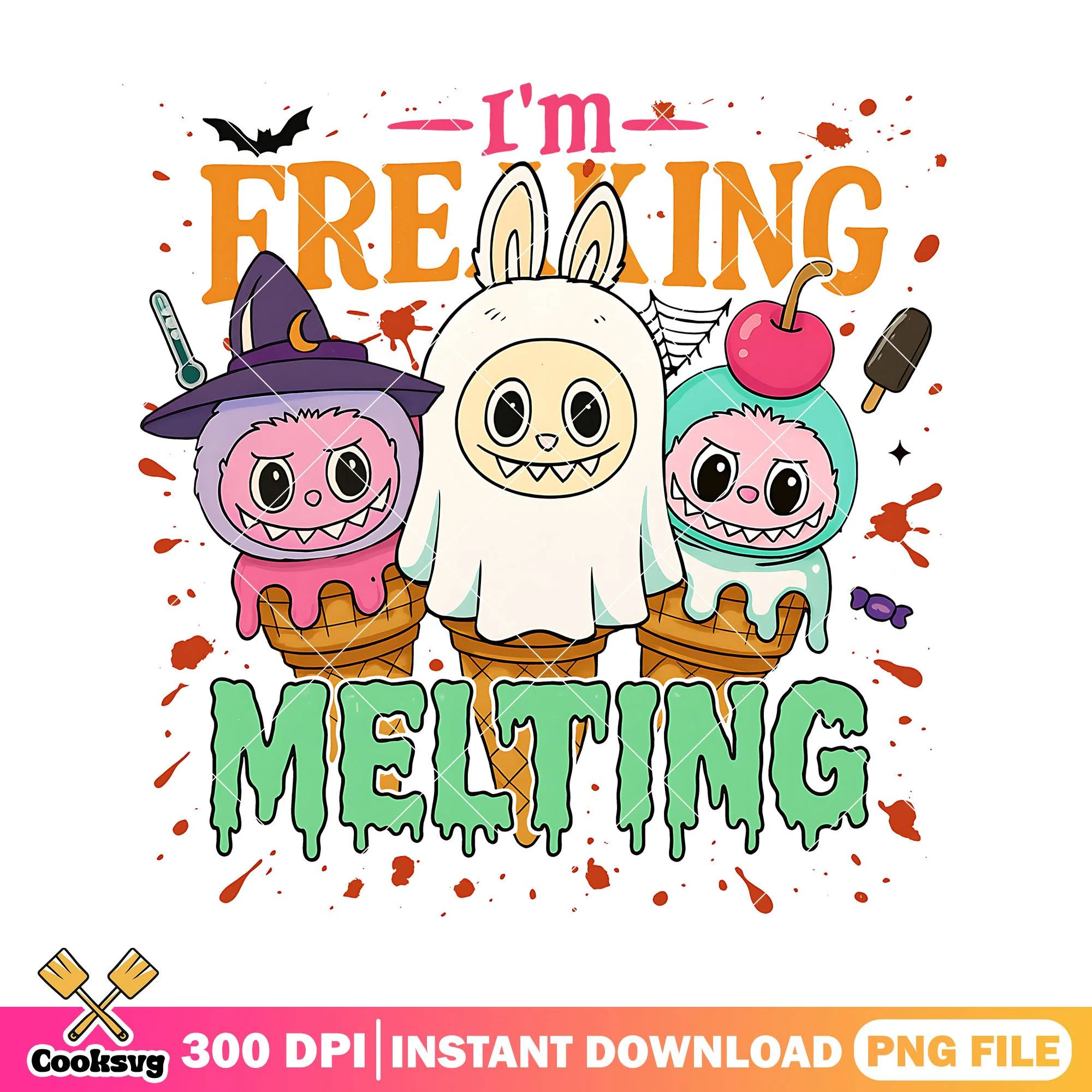 Freaking melting png, labubu horror png, what is halloween png