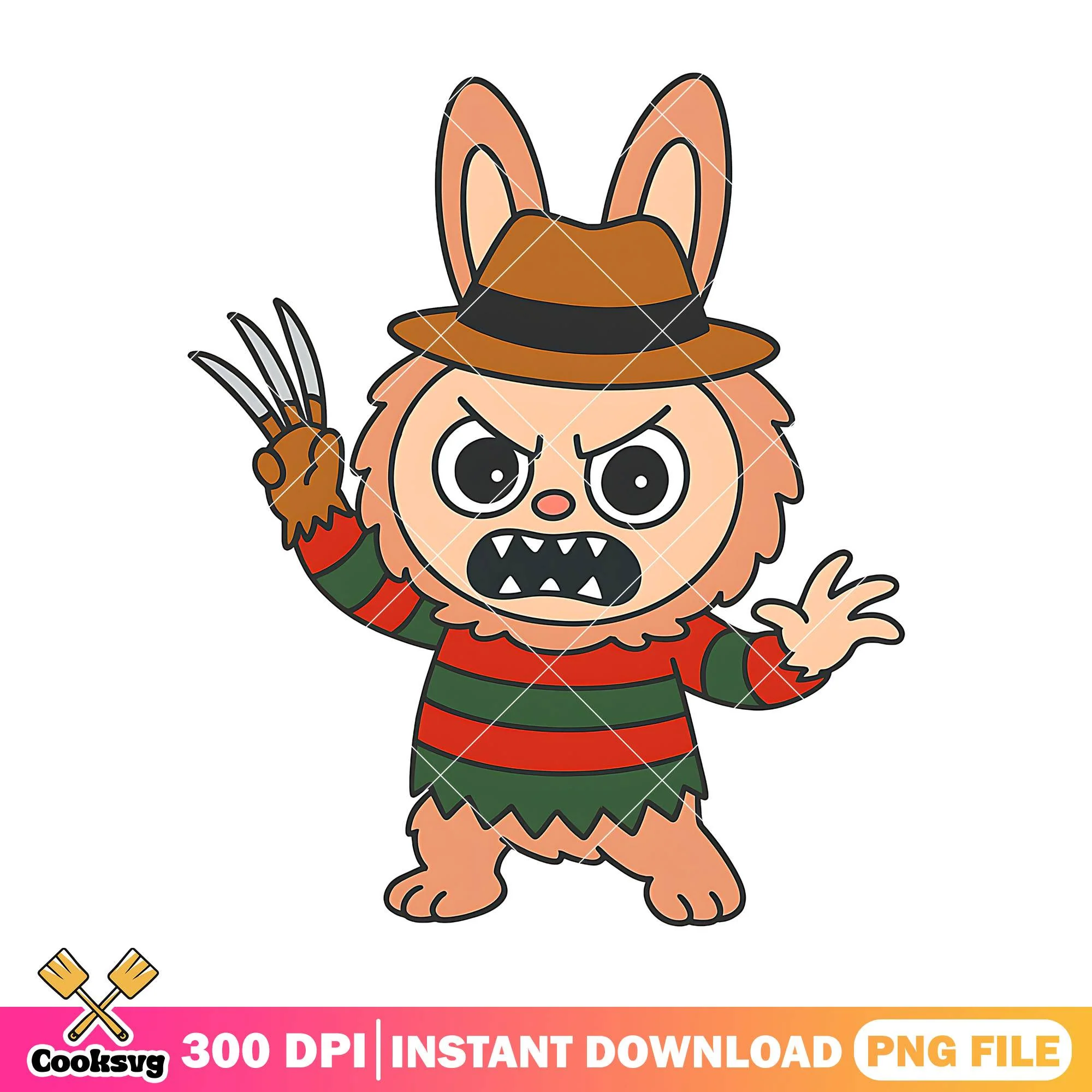 Freddy outfit labubu png, labubu halloween png, labubu scary png