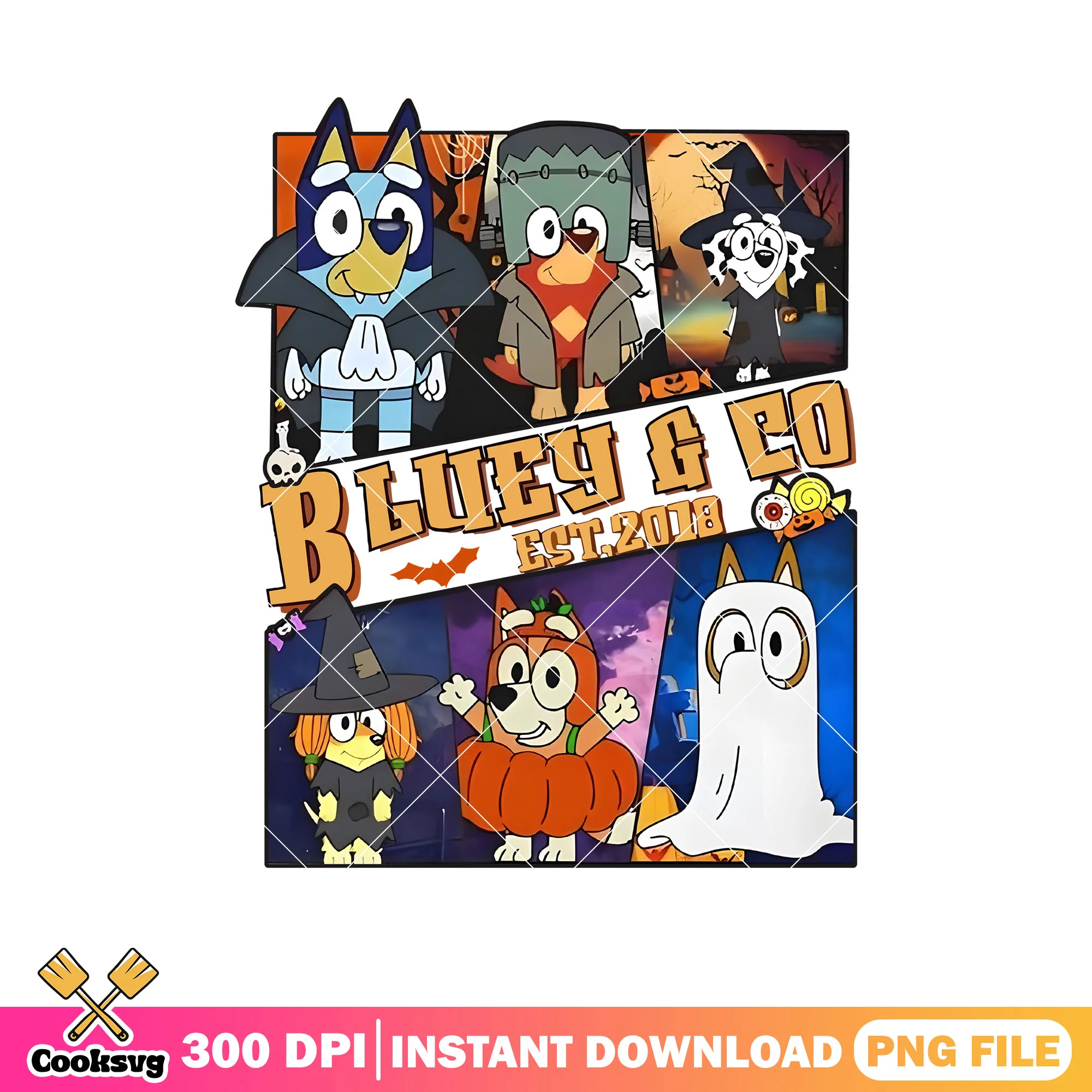 Friend bluey and co halloween est 2018 png, bluey cosplay png, cartoon bluey png