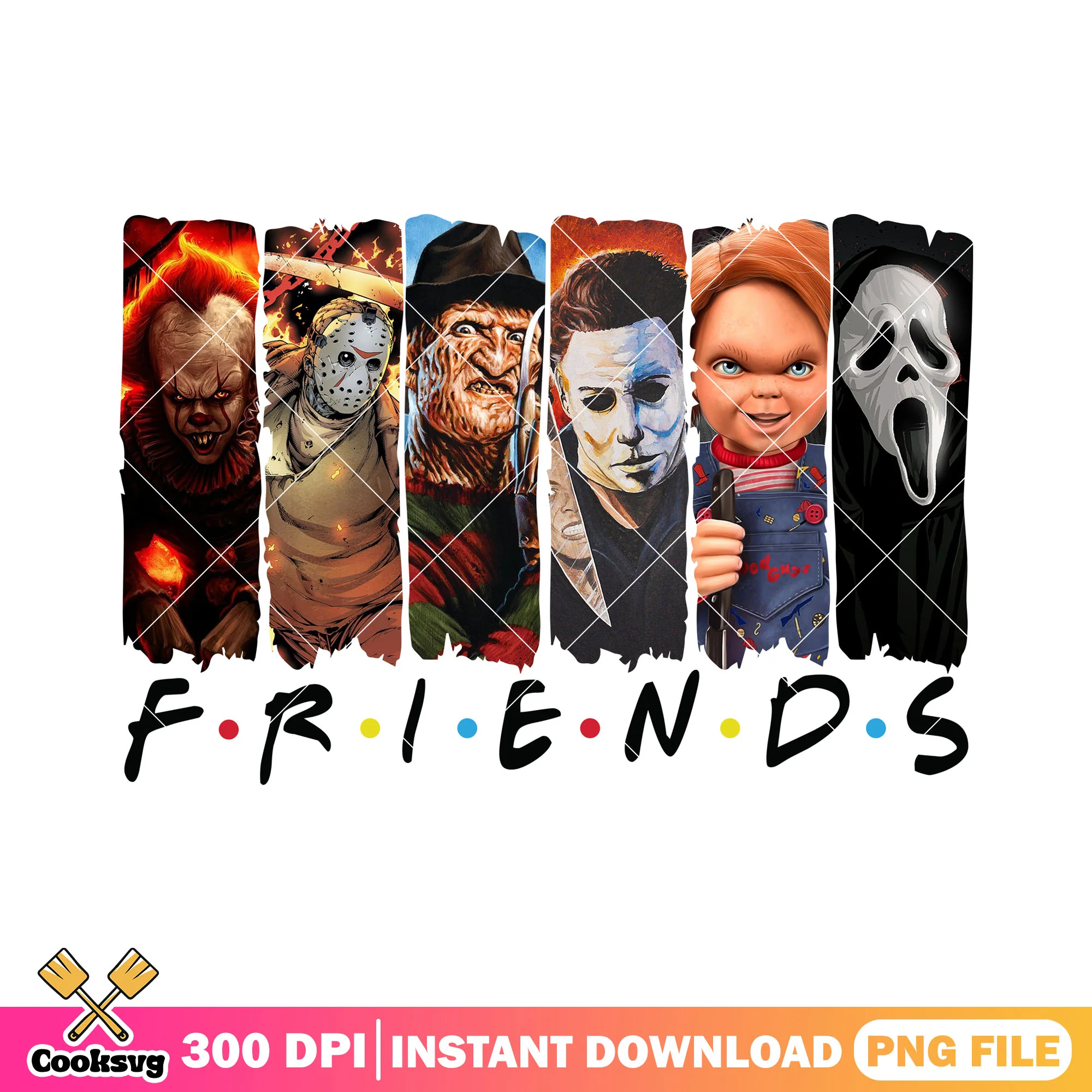 Friends of horror halloween movie characters design png, halloween film png