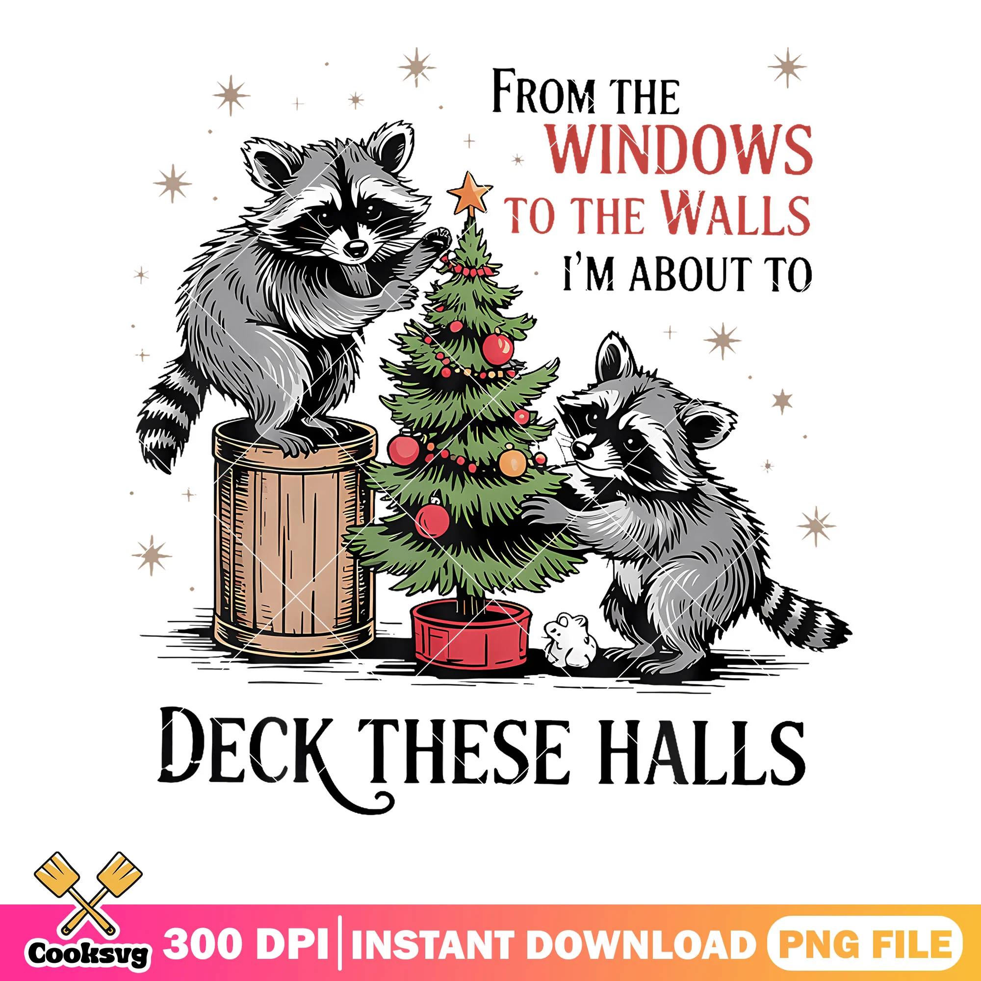 From the windows to the walls png, cute raccon png, christmas tree png