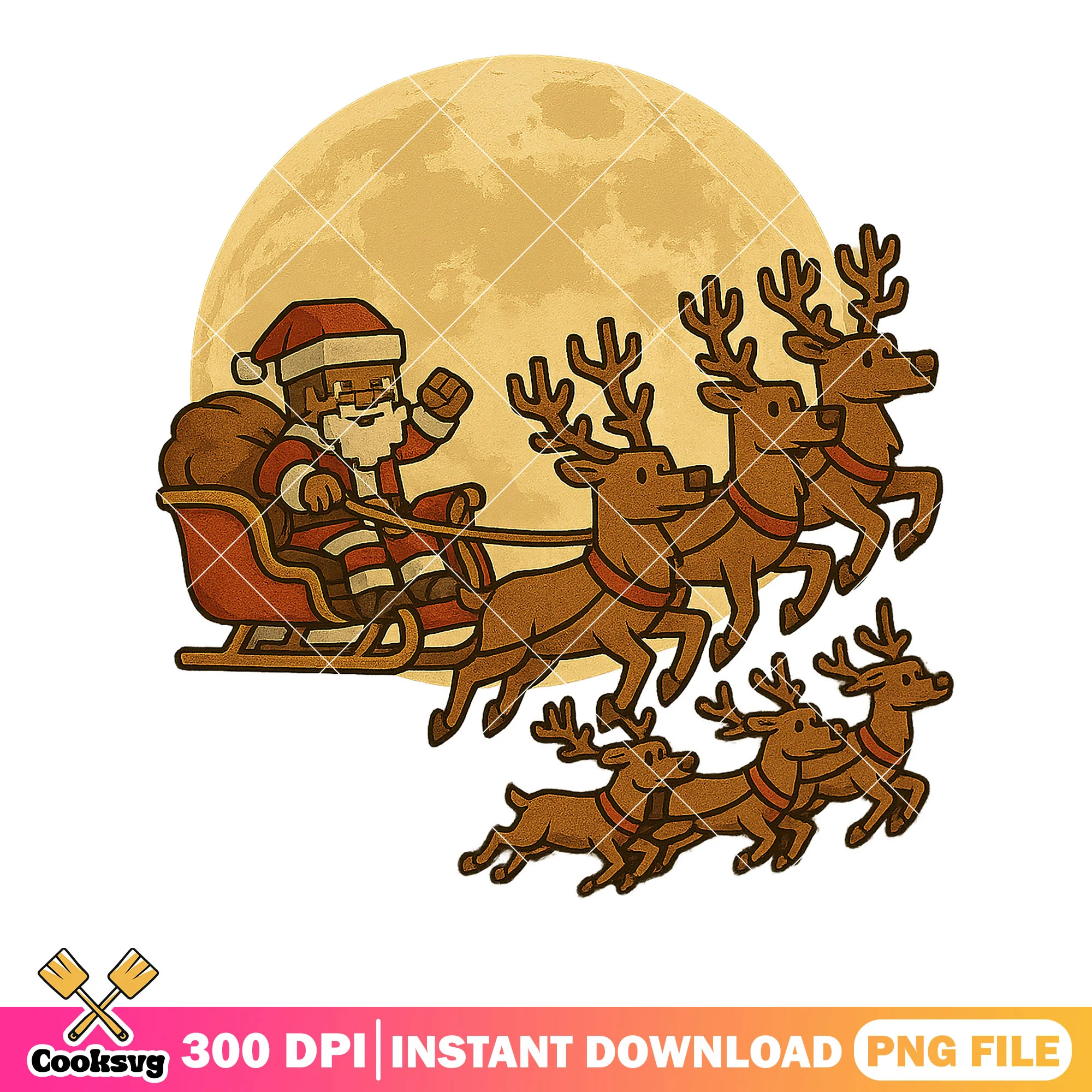 Full moon night christmas png, minecraft png, santa sleigh png