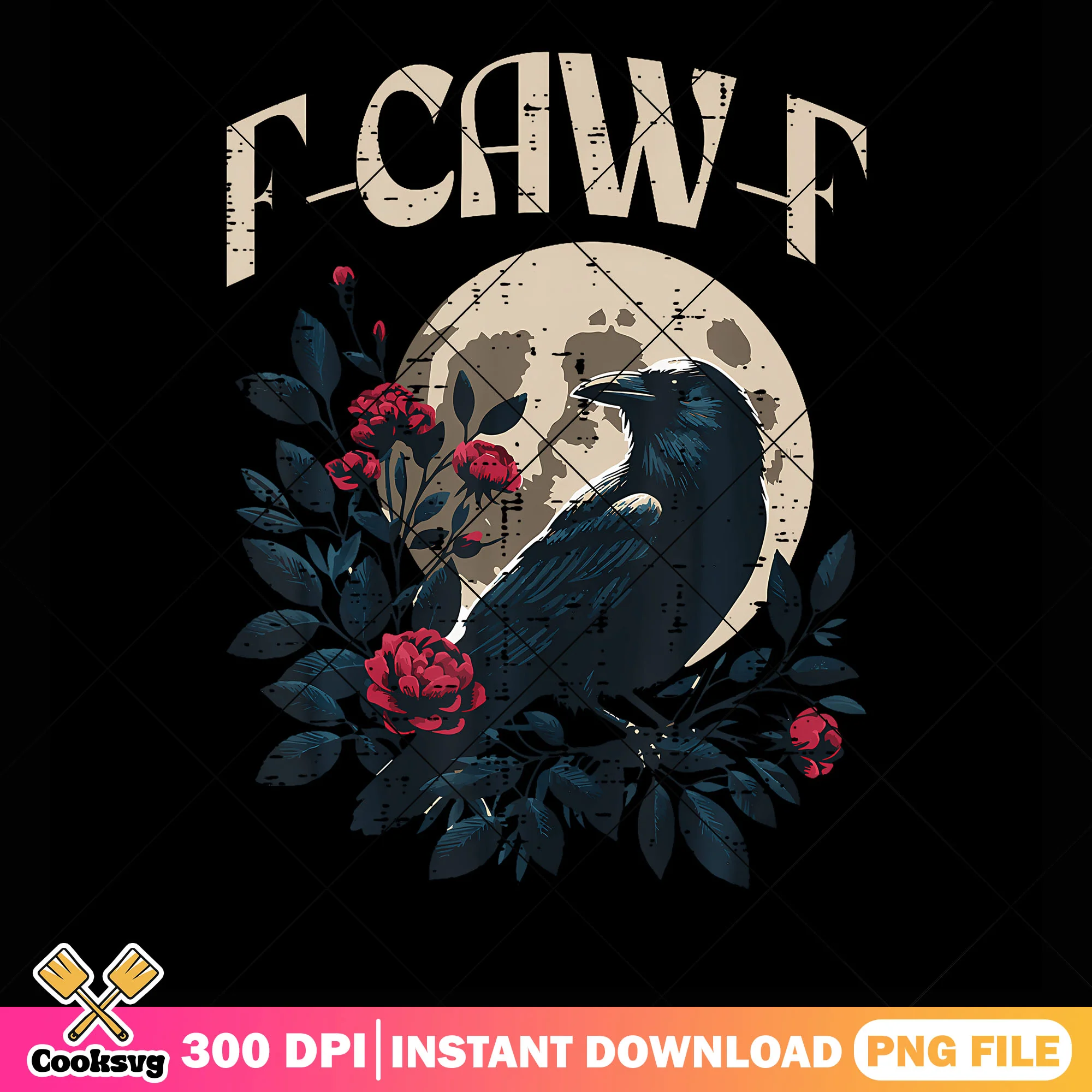 Funny Crow Meme Caw Women png, full moon night png, rose flower png