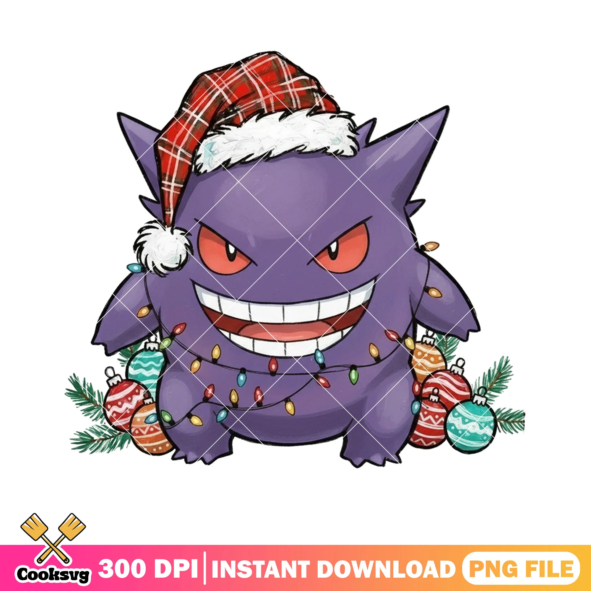 Gengar christmas lights png, gengar christmas png, decor gengar png