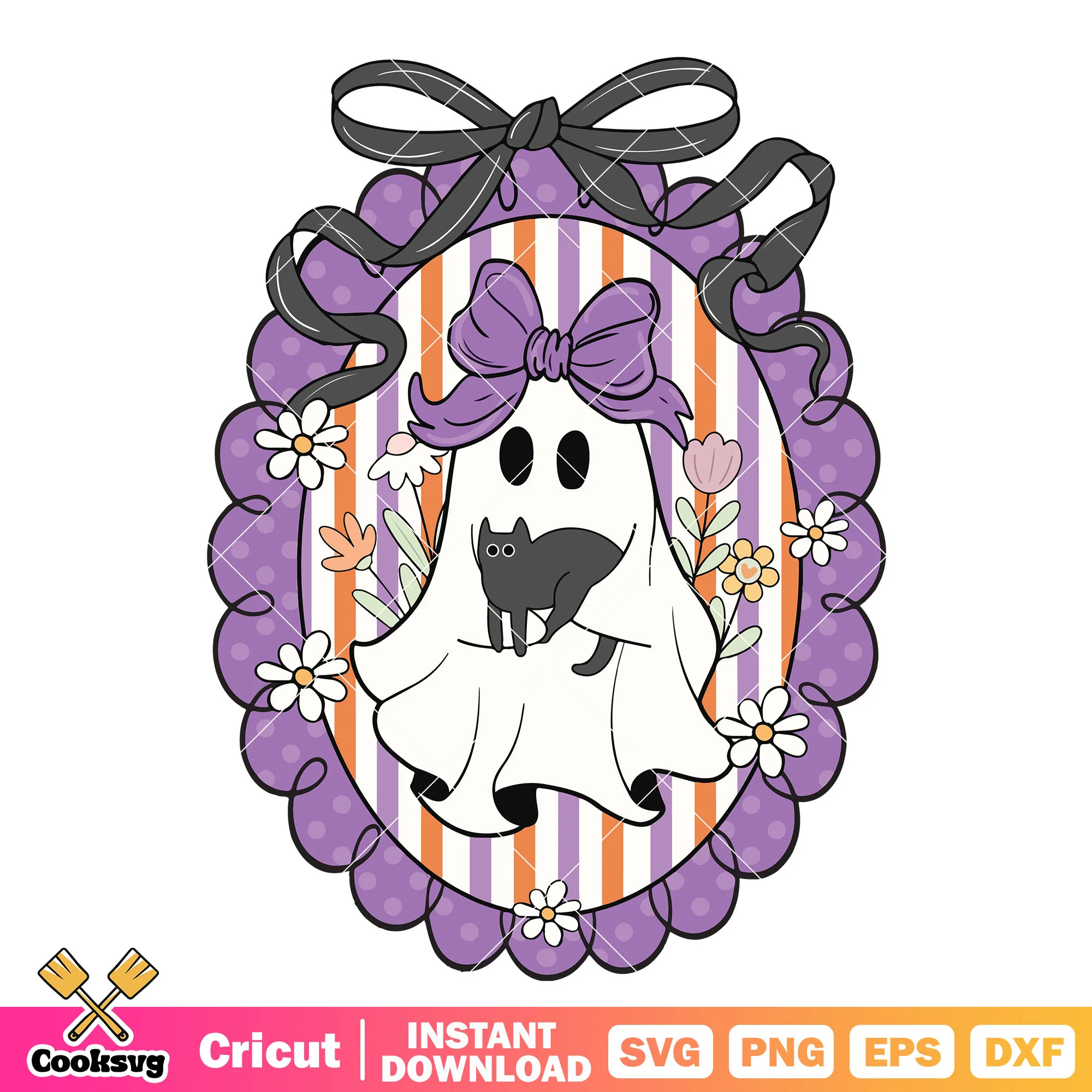 Ghost and bow in mirror svg, ghost bow svg, ghost in mirror svg
