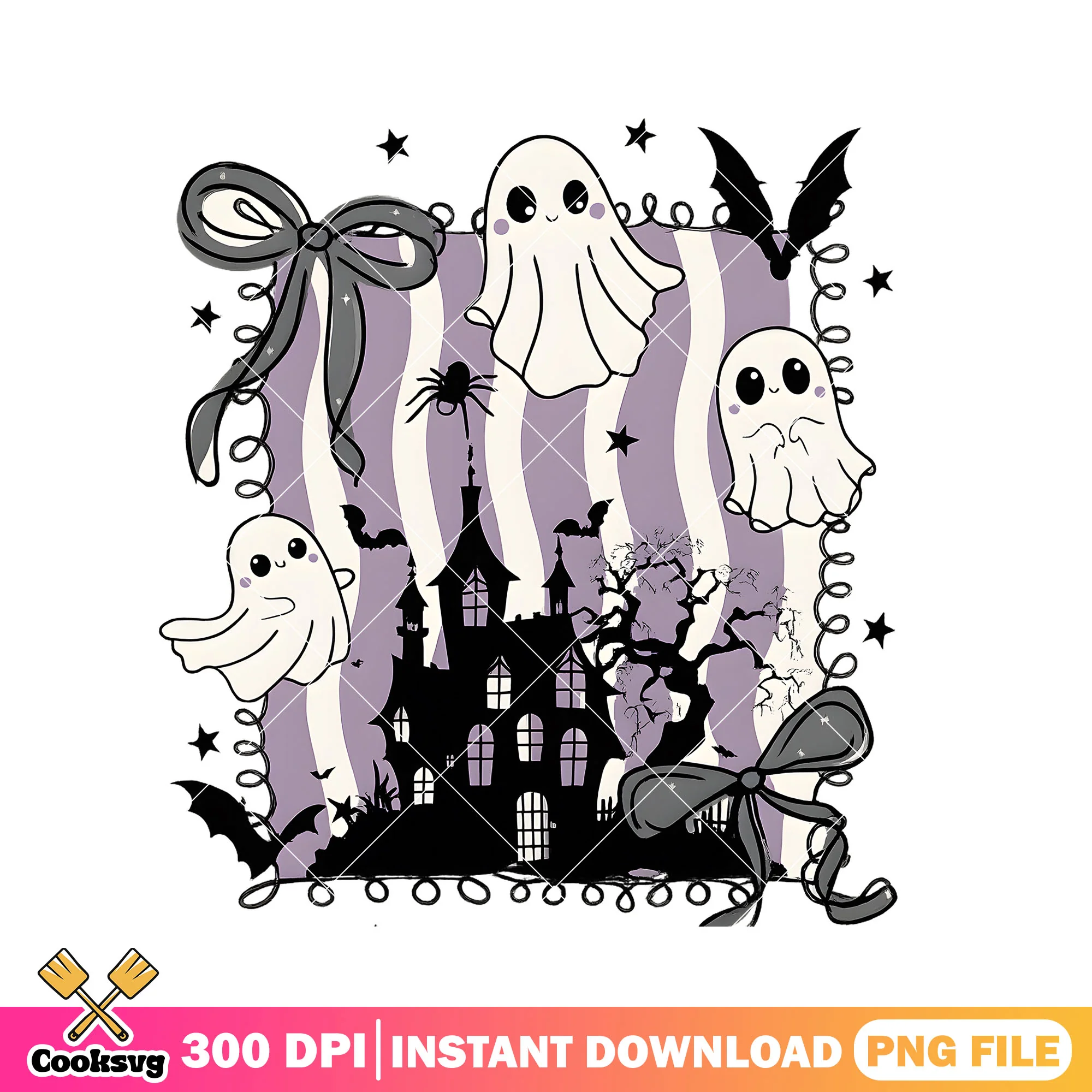 Ghost castle bow tie png, cute ghost png, halloween castle png
