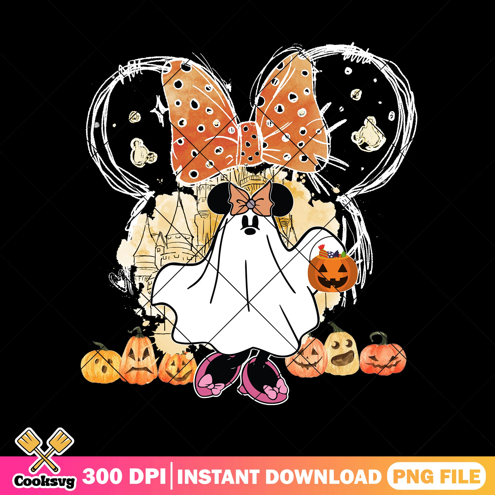 Ghost costume minnie png, halloween art png, happy minnie png