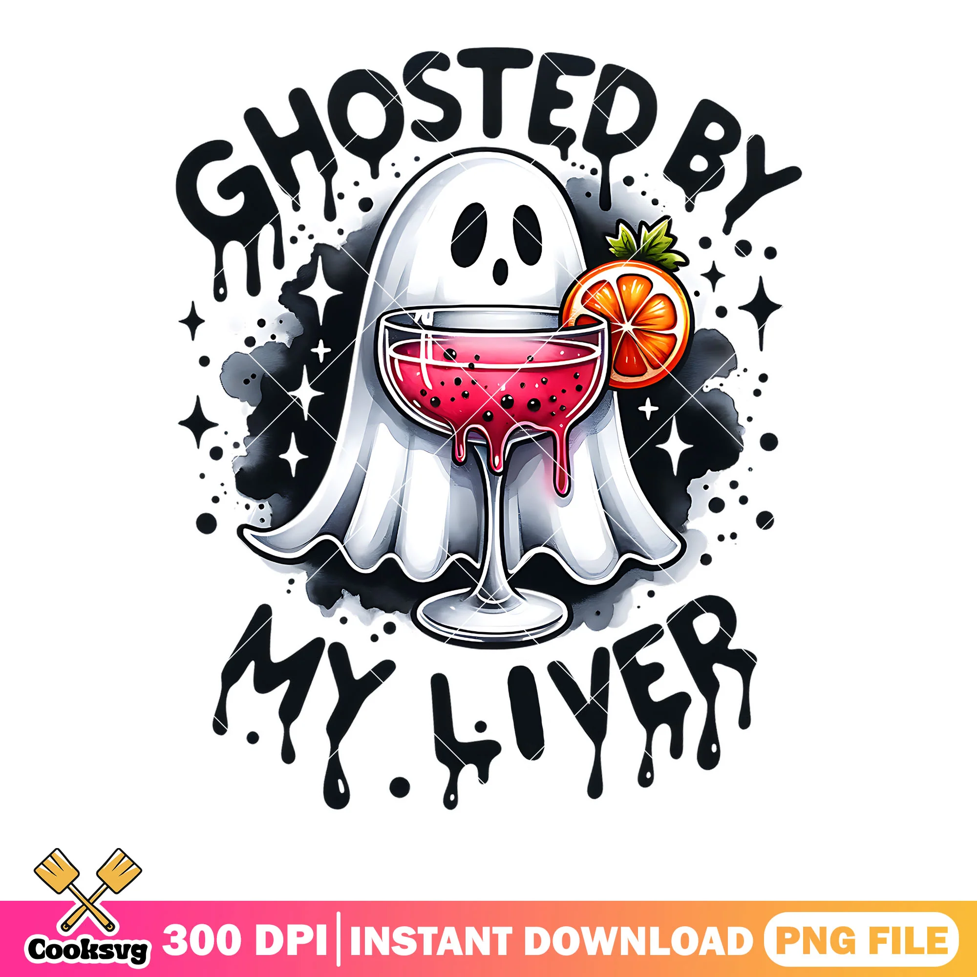 Ghost drink spooky cocktails png, starry night png, halloween scary png