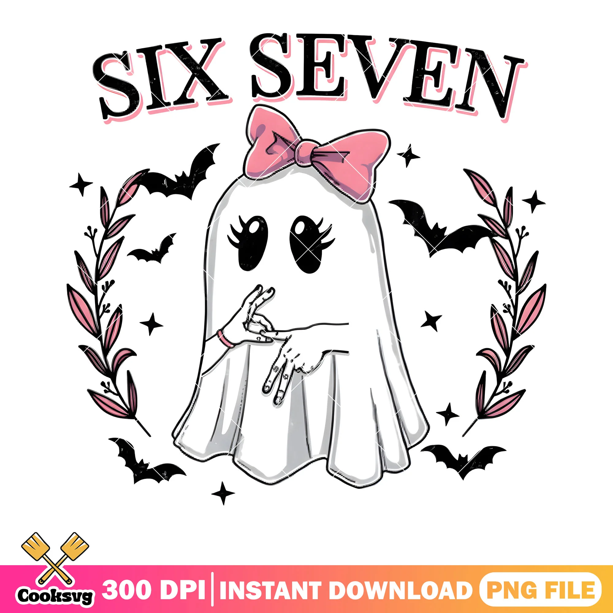 Ghost girl 6 7 halloween png, skeleton hand png, six seven png