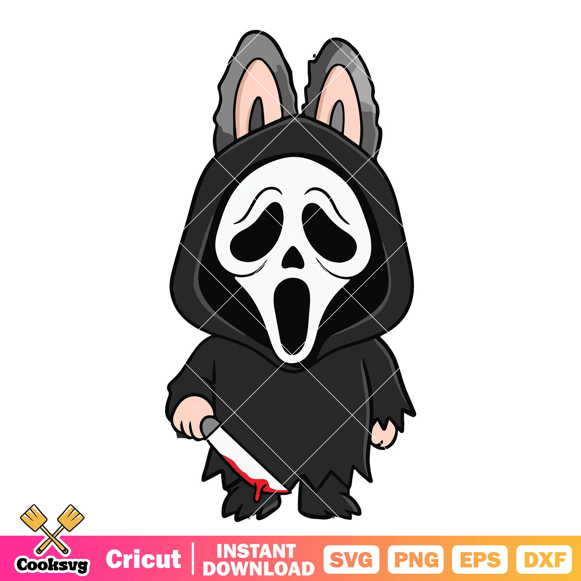 Ghost labubu with knife svg, labubu ghost svg, labubu halloween svg
