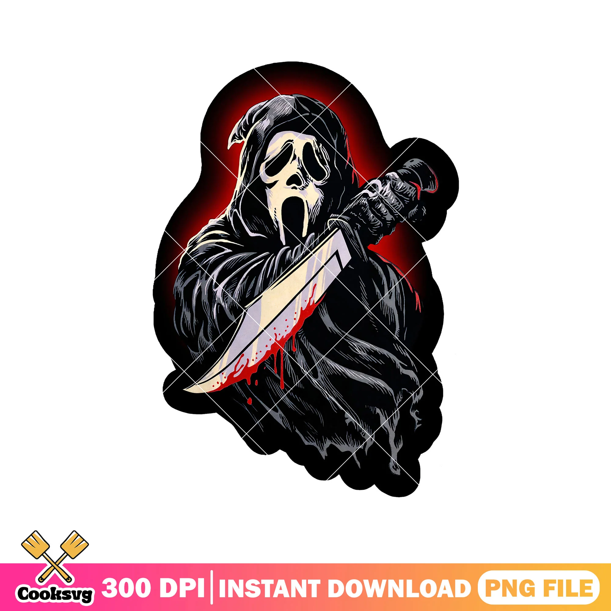 Ghostface and knife sticker design png, ghostface png, halloween png