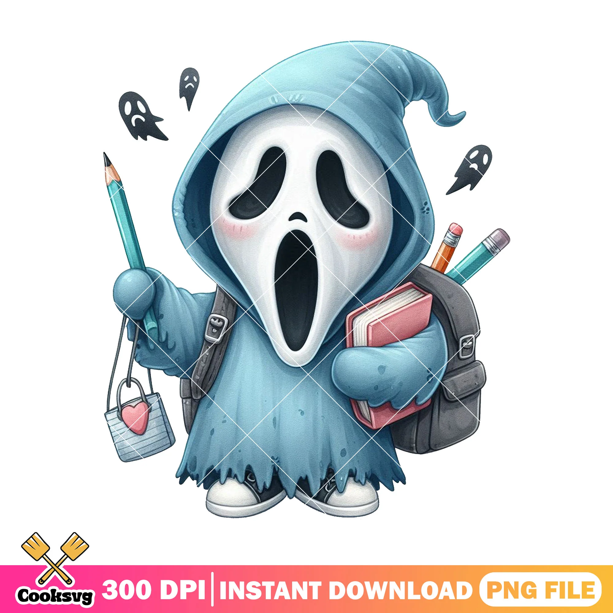 Ghostface chibi cute png, back to school day png, ghostface happy png