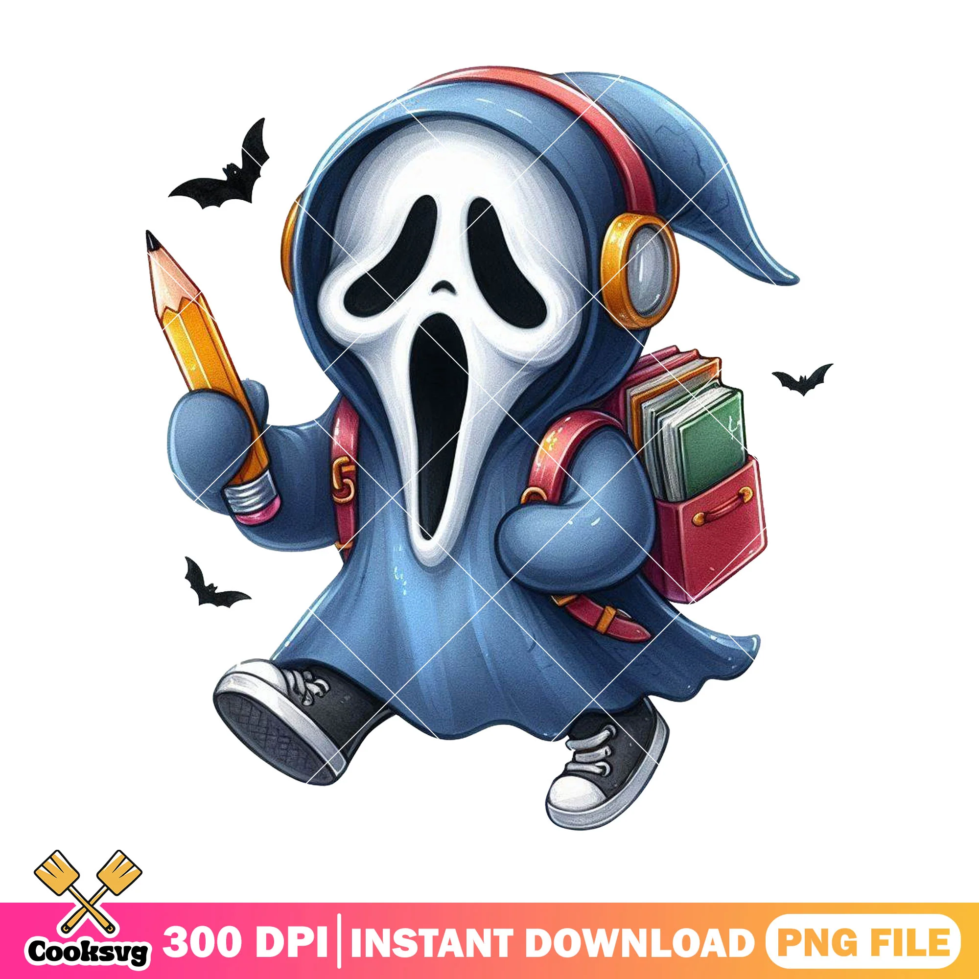 Ghostface chibi pencil png, back to school art png, ghostface cute png