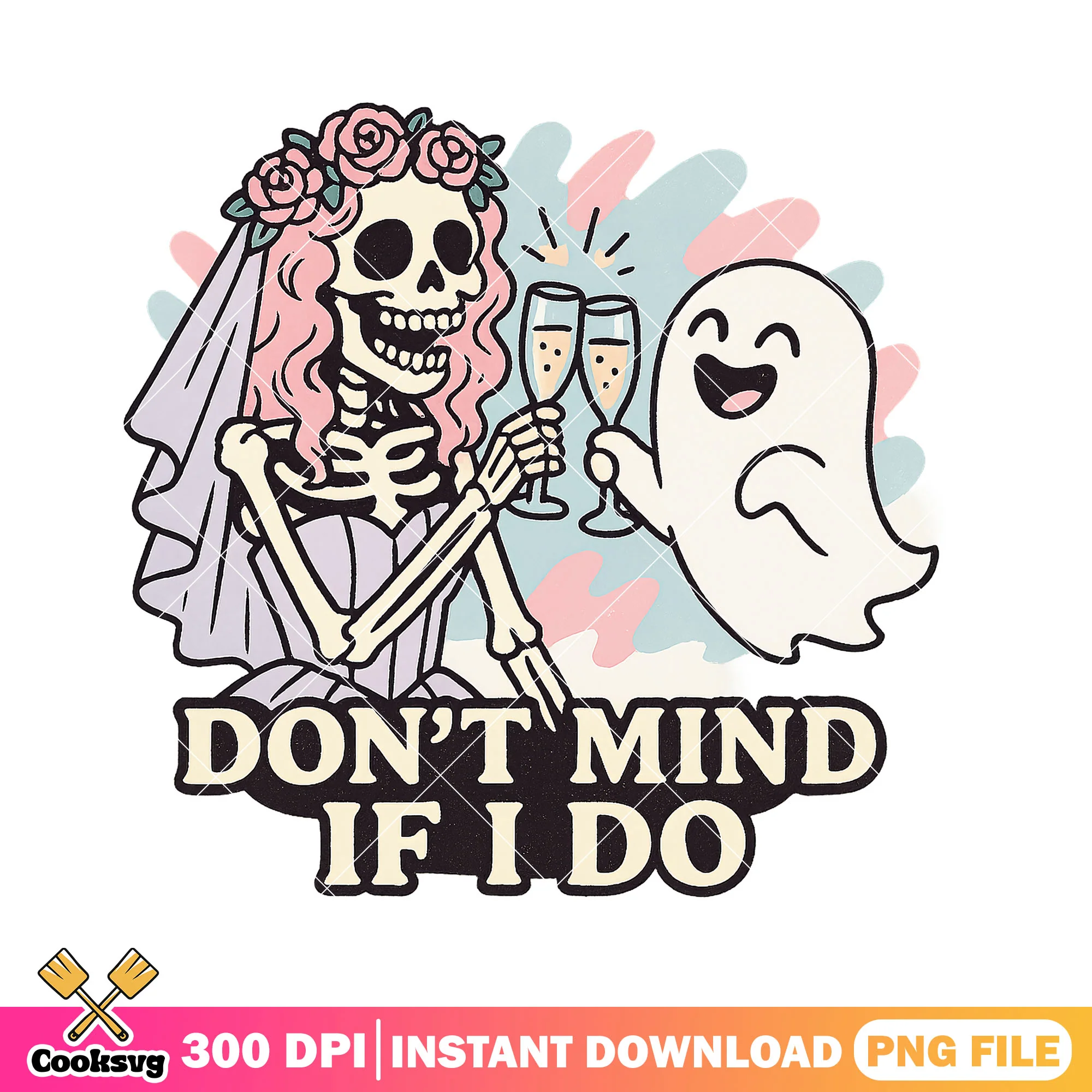 Ghostly bride skeleton cheers png, bride halloween png, halloween png