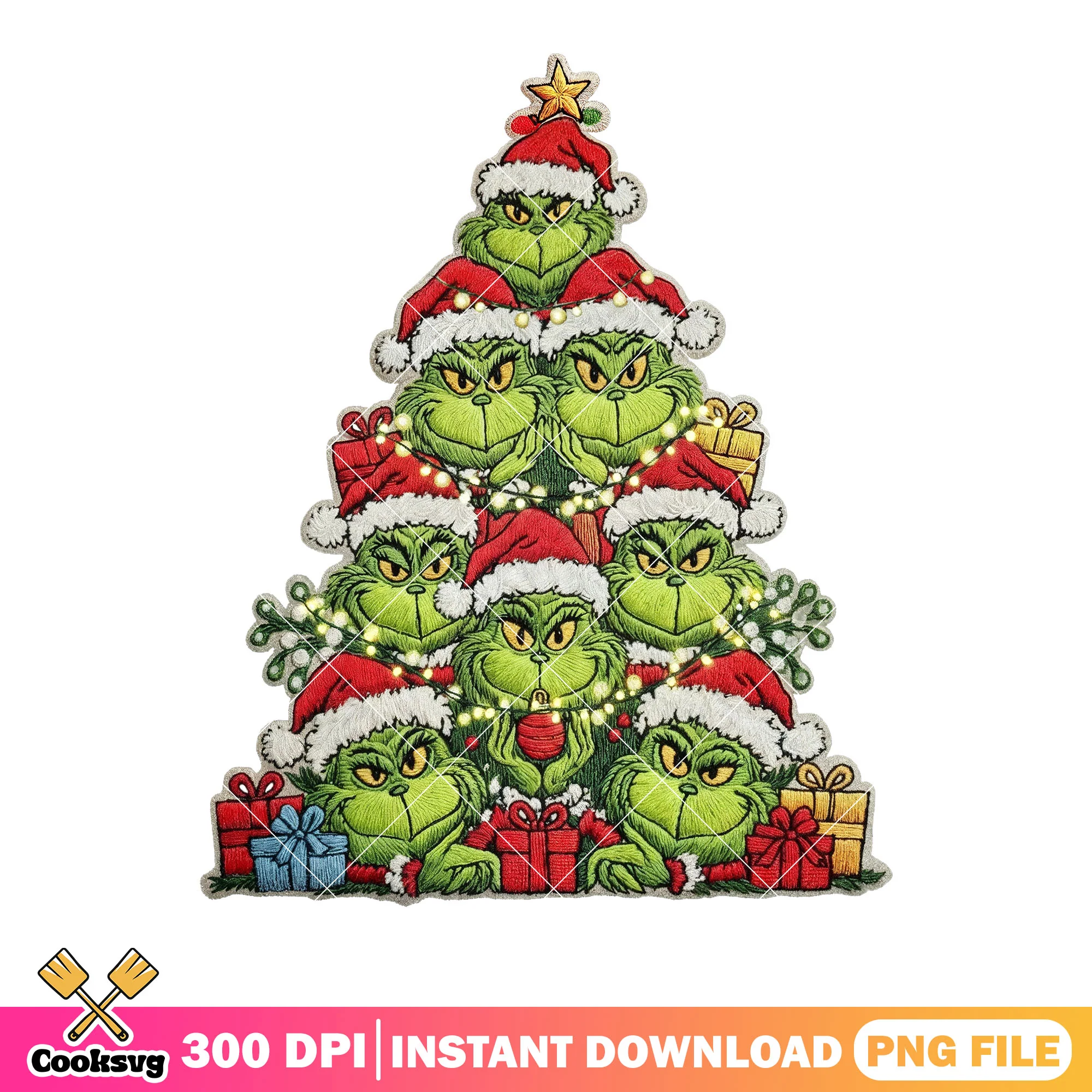 Gifts tree png, grinch christmas tree png, christmas stringlight png