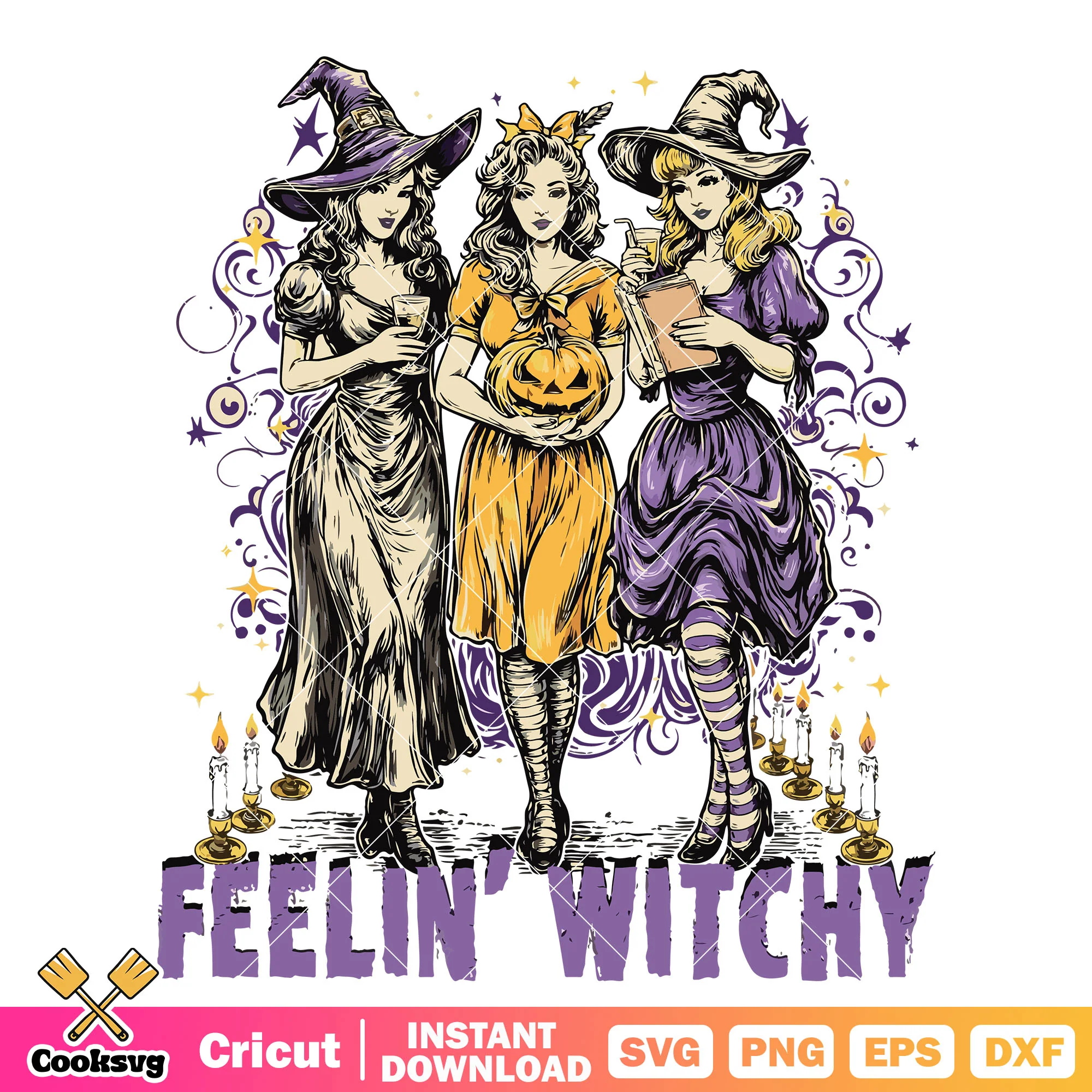 Girl just feeling witchy svg, witch halloween svg, halloween girl svg