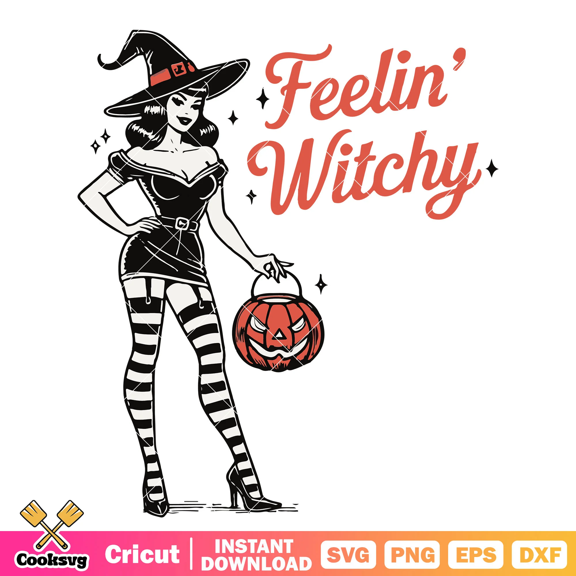 Girls feelin witchy svg, halloween witch svg, retro halloween svg